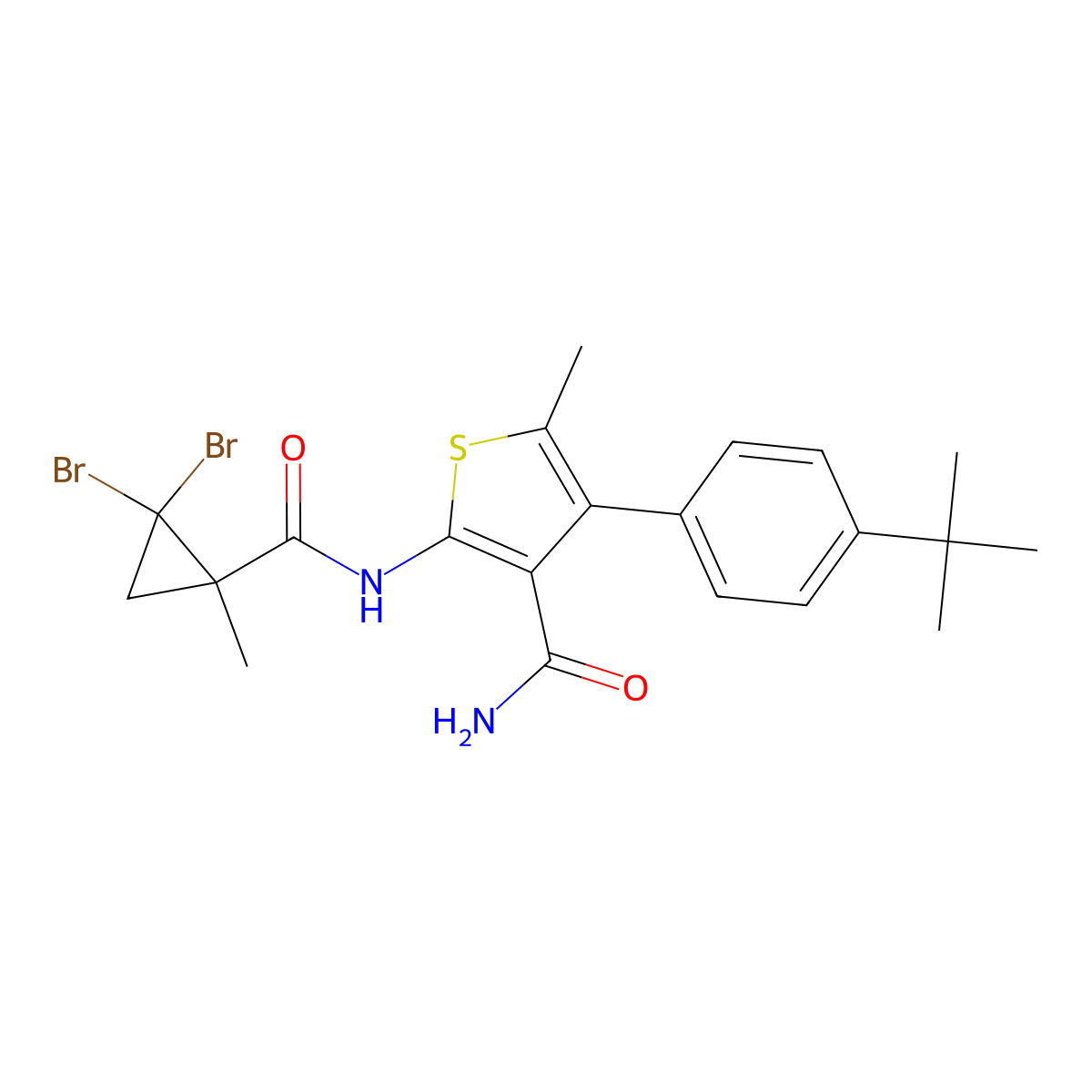 4-(4-Tert-butylphenyl)-2-[(2,2-dibromo-1-methylcyclopropanecarbonyl)amino]-5-methylthiophene-3-carboxamide molecular structure, CAS 444936-02-1