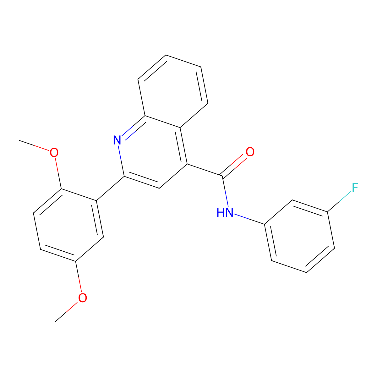 2-(2,5-dimethoxyphenyl)-N-(3-fluorophenyl)quinoline-4-carboxamide molecular structure, CAS 444936-11-2