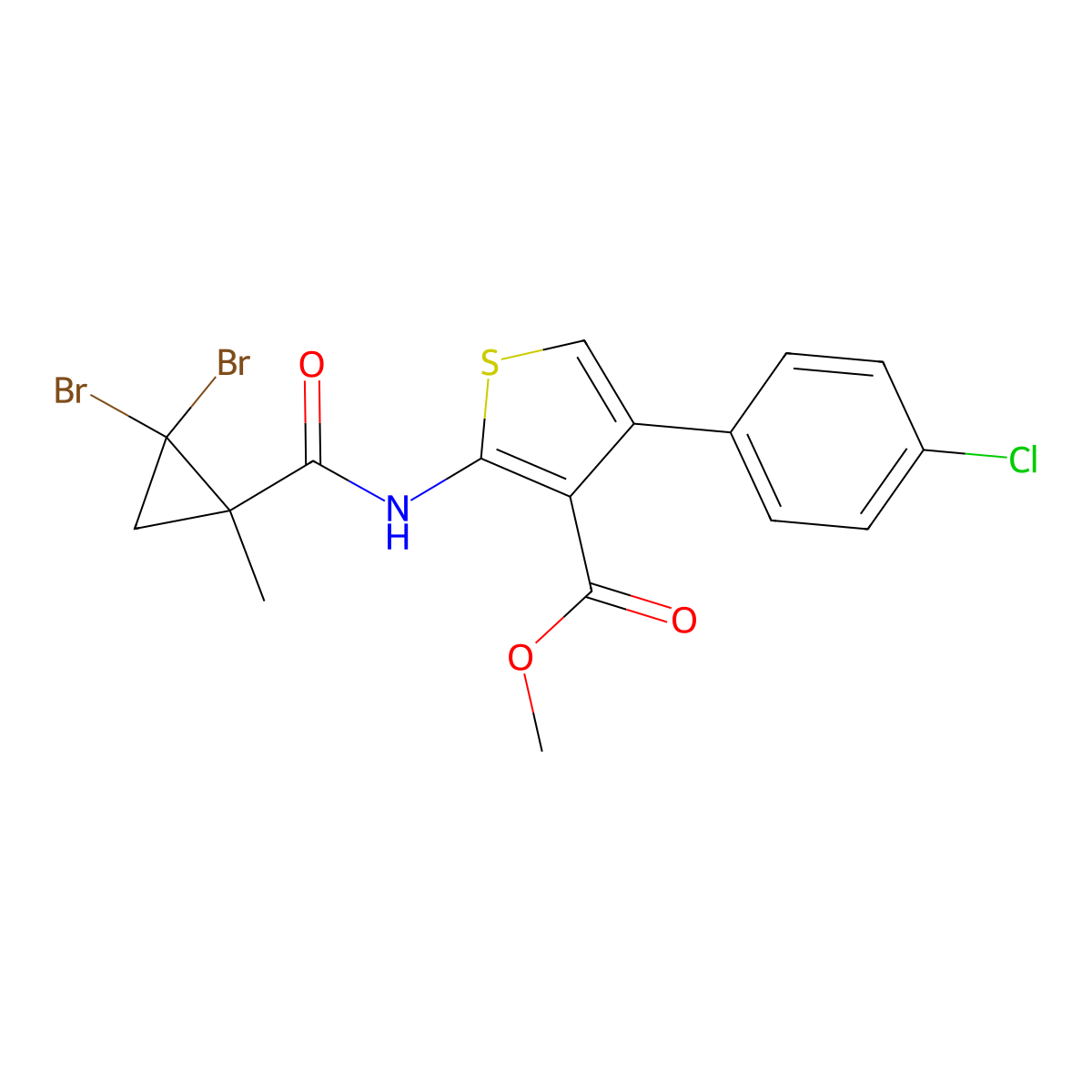 Methyl 4-(4-chlorophenyl)-2-[(2,2-dibromo-1-methylcyclopropanecarbonyl)amino]thiophene-3-carboxylate molecular structure, CAS 444936-31-6