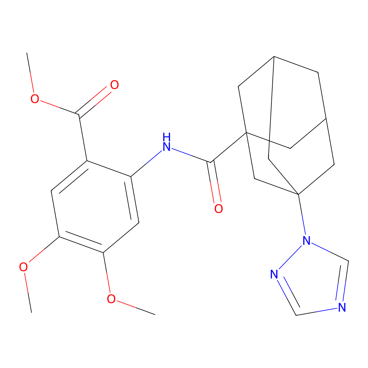 Methyl 4,5-dimethoxy-2-[[3-(1,2,4-triazol-1-yl)adamantane-1-carbonyl]amino]benzoate molecular structure, CAS 444936-39-4