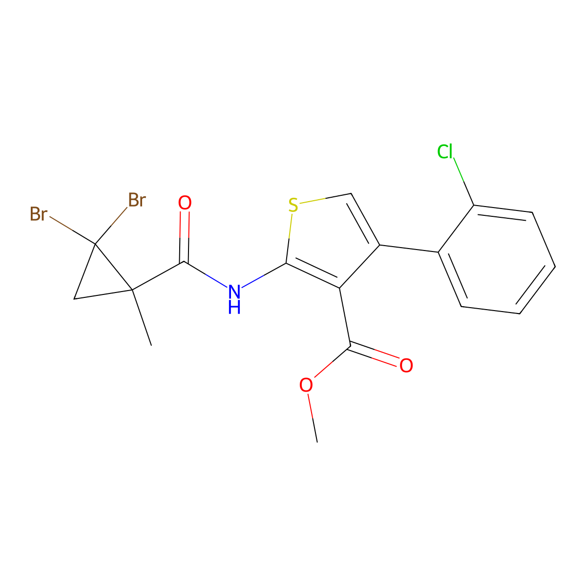 Methyl 4-(2-chlorophenyl)-2-[(2,2-dibromo-1-methylcyclopropanecarbonyl)amino]thiophene-3-carboxylate molecular structure, CAS 444936-42-9