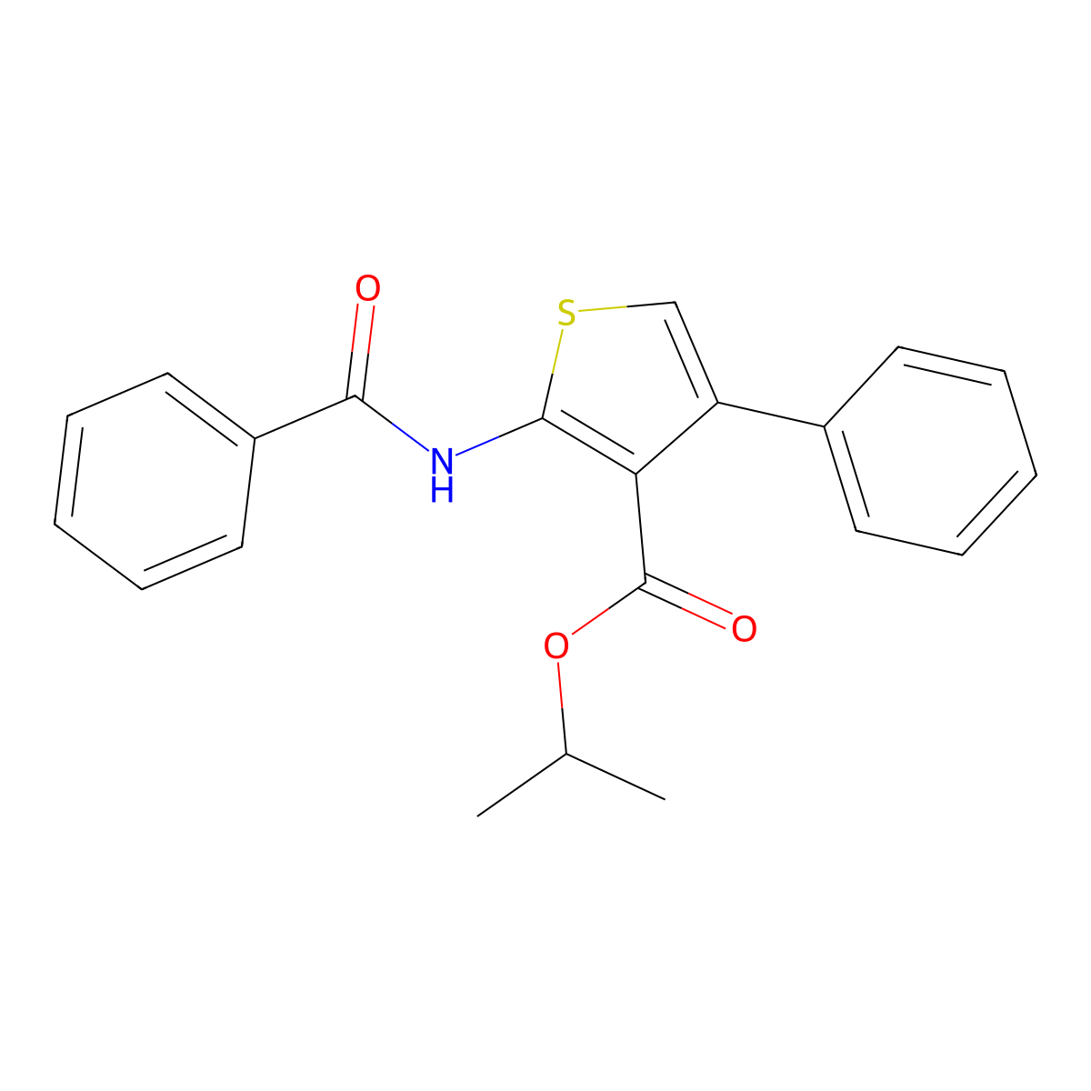 Isopropyl 2-(benzoylamino)-4-phenyl-3-thiophenecarboxylate molecular structure, CAS 444936-47-4