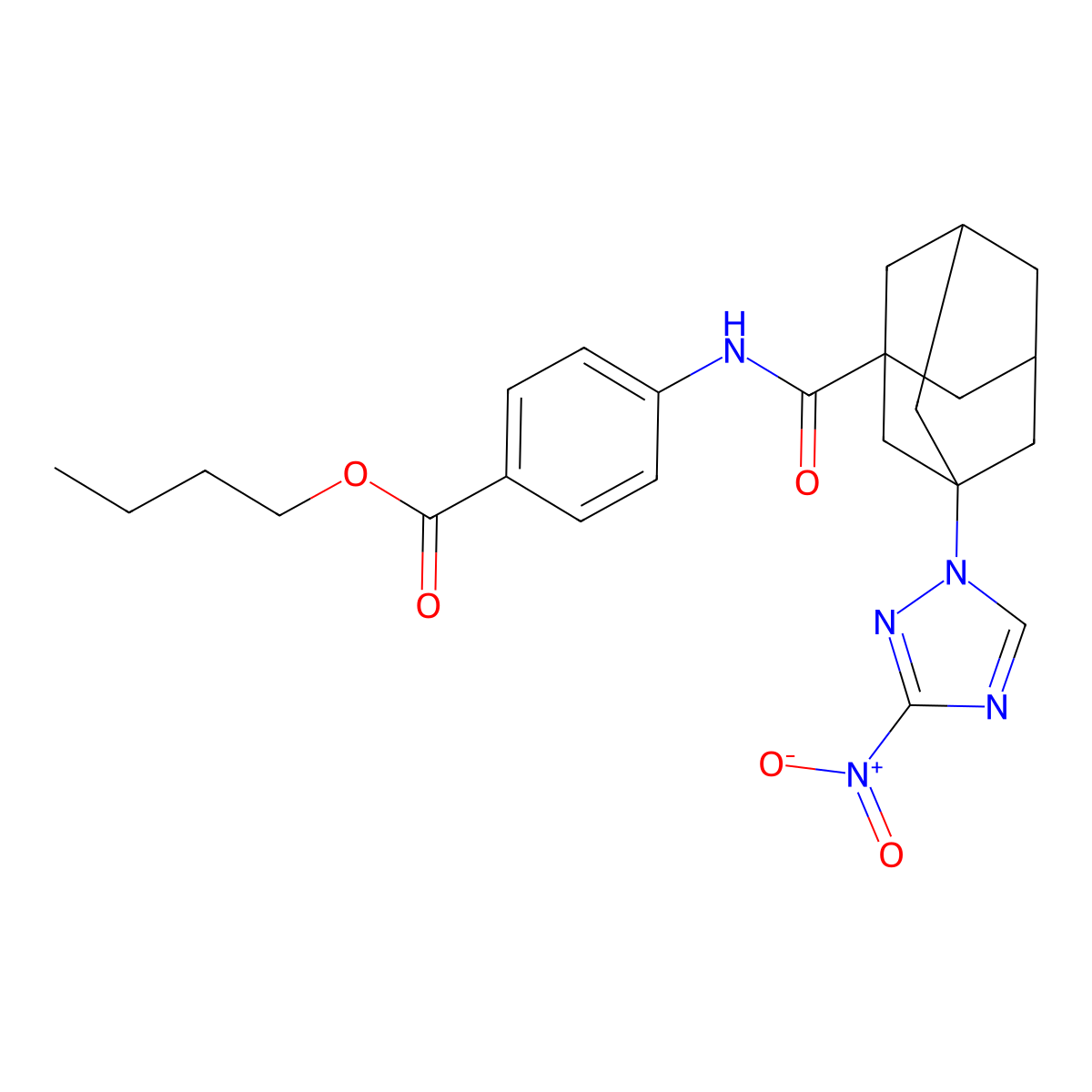 Butyl 4-[[3-(3-nitro-1,2,4-triazol-1-yl)adamantane-1-carbonyl]amino]benzoate molecular structure, CAS 444936-55-4