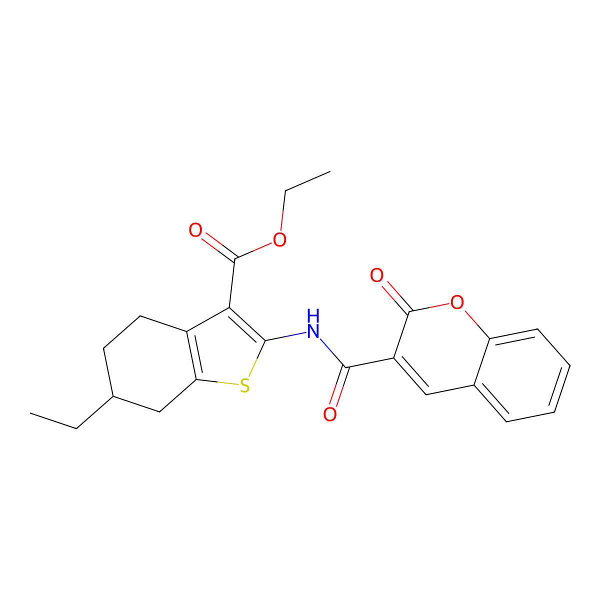 Ethyl 6-ethyl-2-[(2-oxochromene-3-carbonyl)amino]-4,5,6,7-tetrahydro-1-benzothiophene-3-carboxylate molecular structure, CAS 444936-56-5