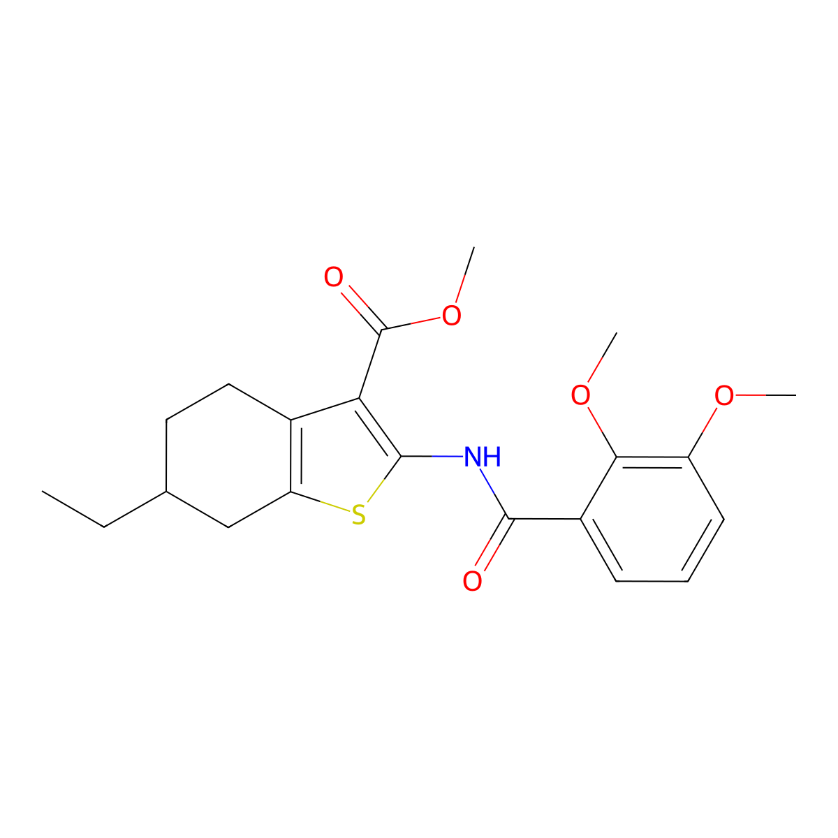 Methyl 2-[(2,3-dimethoxybenzoyl)amino]-6-ethyl-4,5,6,7-tetrahydro-1-benzothiophene-3-carboxylate molecular structure, CAS 444936-57-6