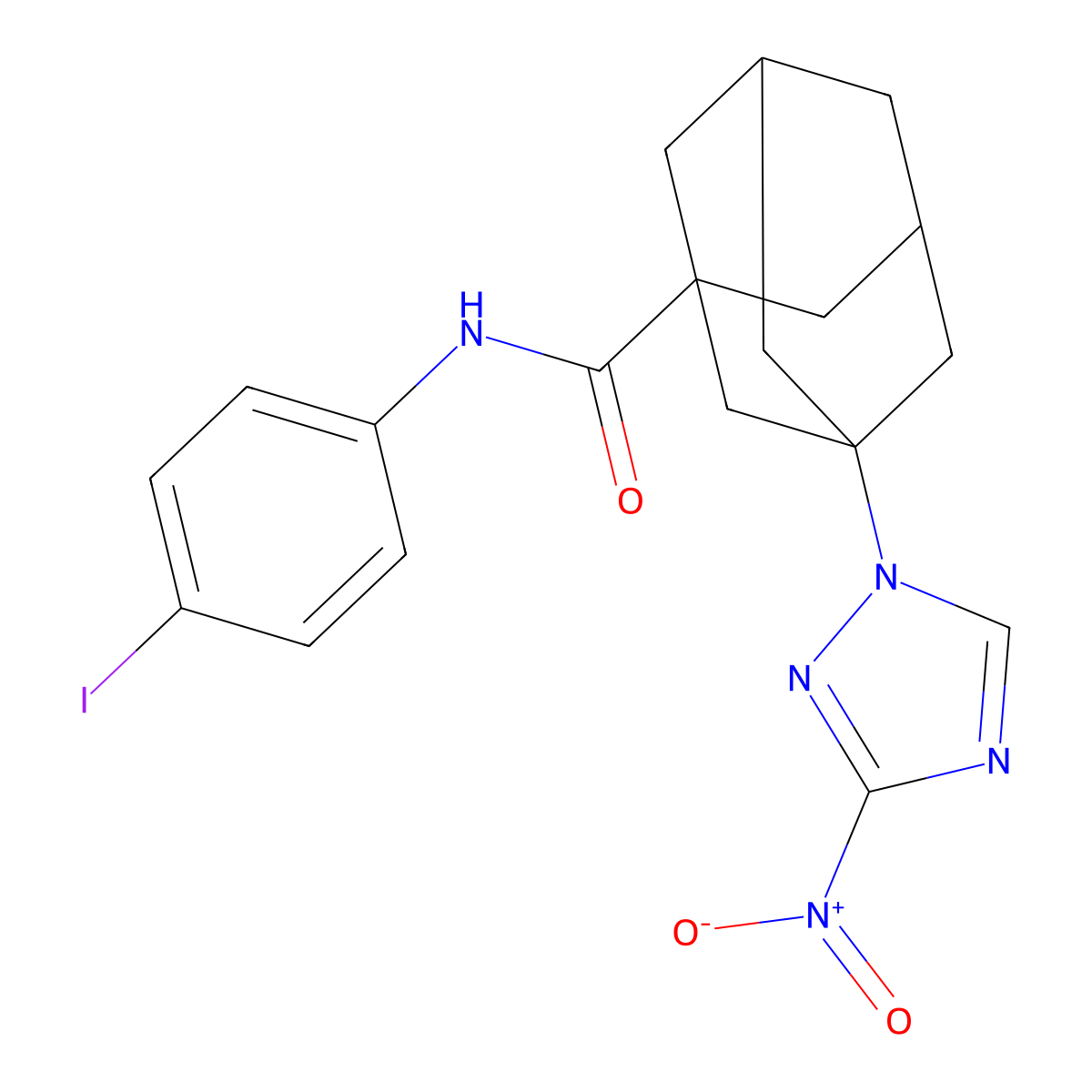 N-(4-iodophenyl)-3-(3-nitro-1,2,4-triazol-1-yl)adamantane-1-carboxamide molecular structure, CAS 444936-62-3