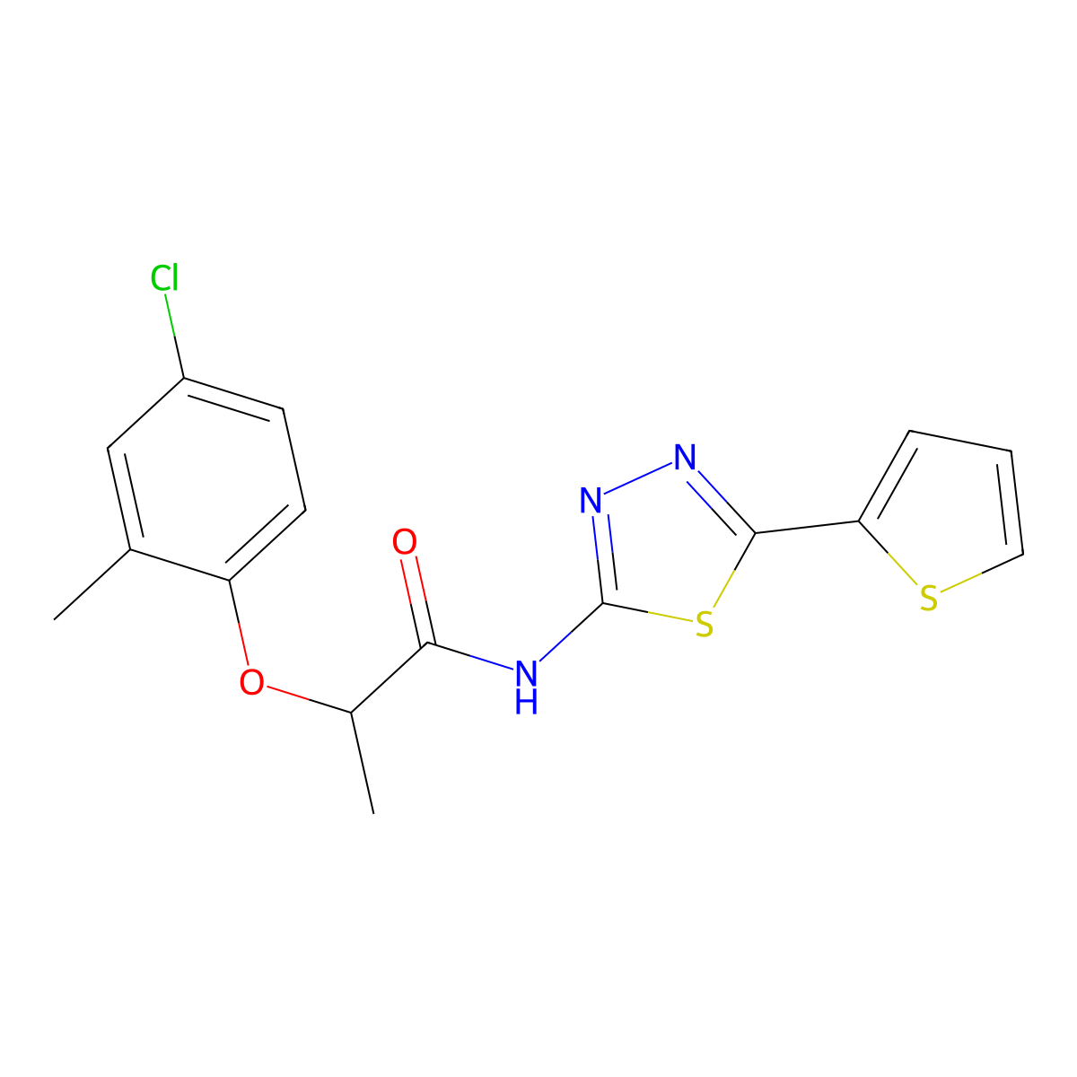 2-(4-chloro-2-methylphenoxy)-N-(5-thiophen-2-yl-1,3,4-thiadiazol-2-yl)propanamide molecular structure, CAS 444936-63-4