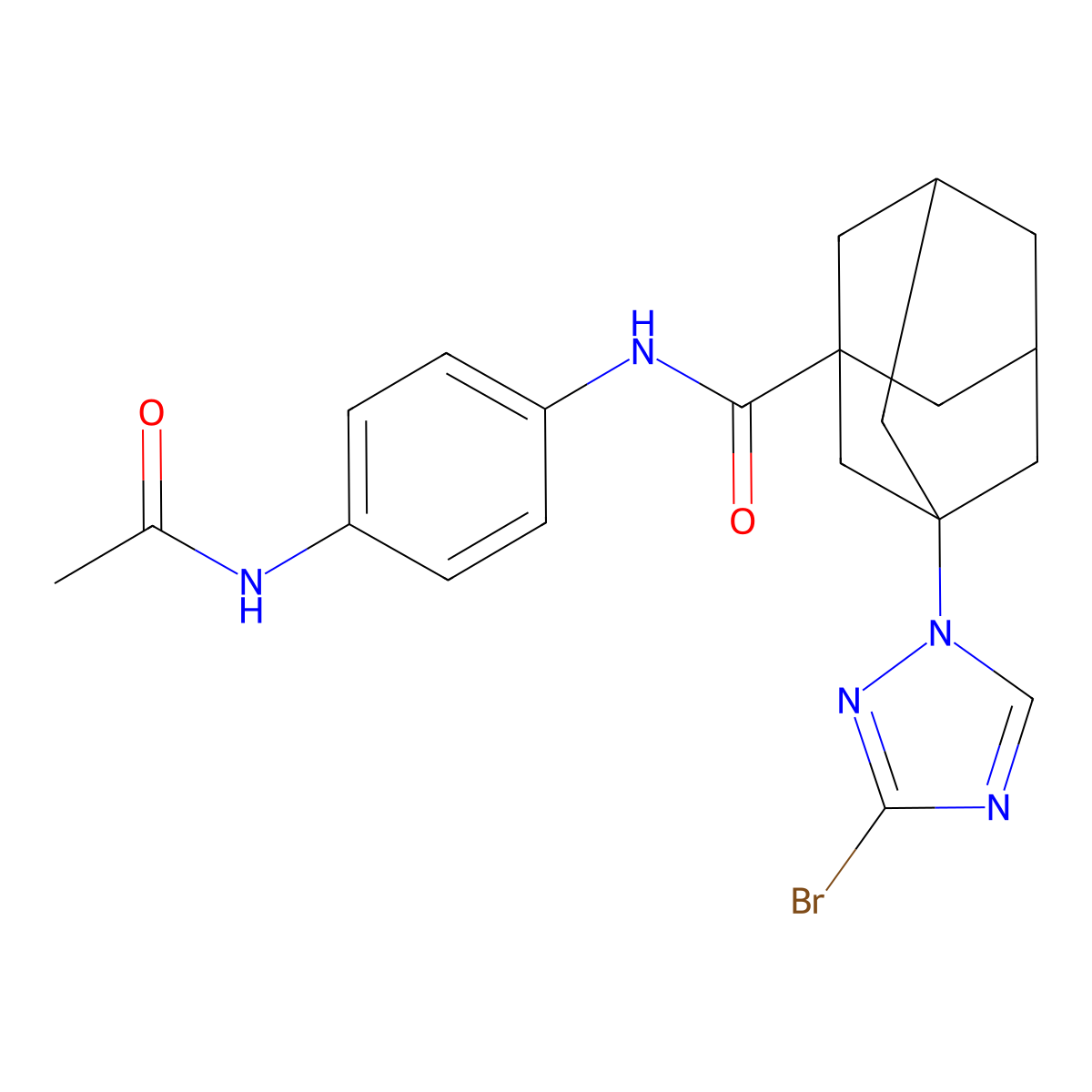 N-(4-acetamidophenyl)-3-(3-bromo-1,2,4-triazol-1-yl)adamantane-1-carboxamide molecular structure, CAS 444936-65-6