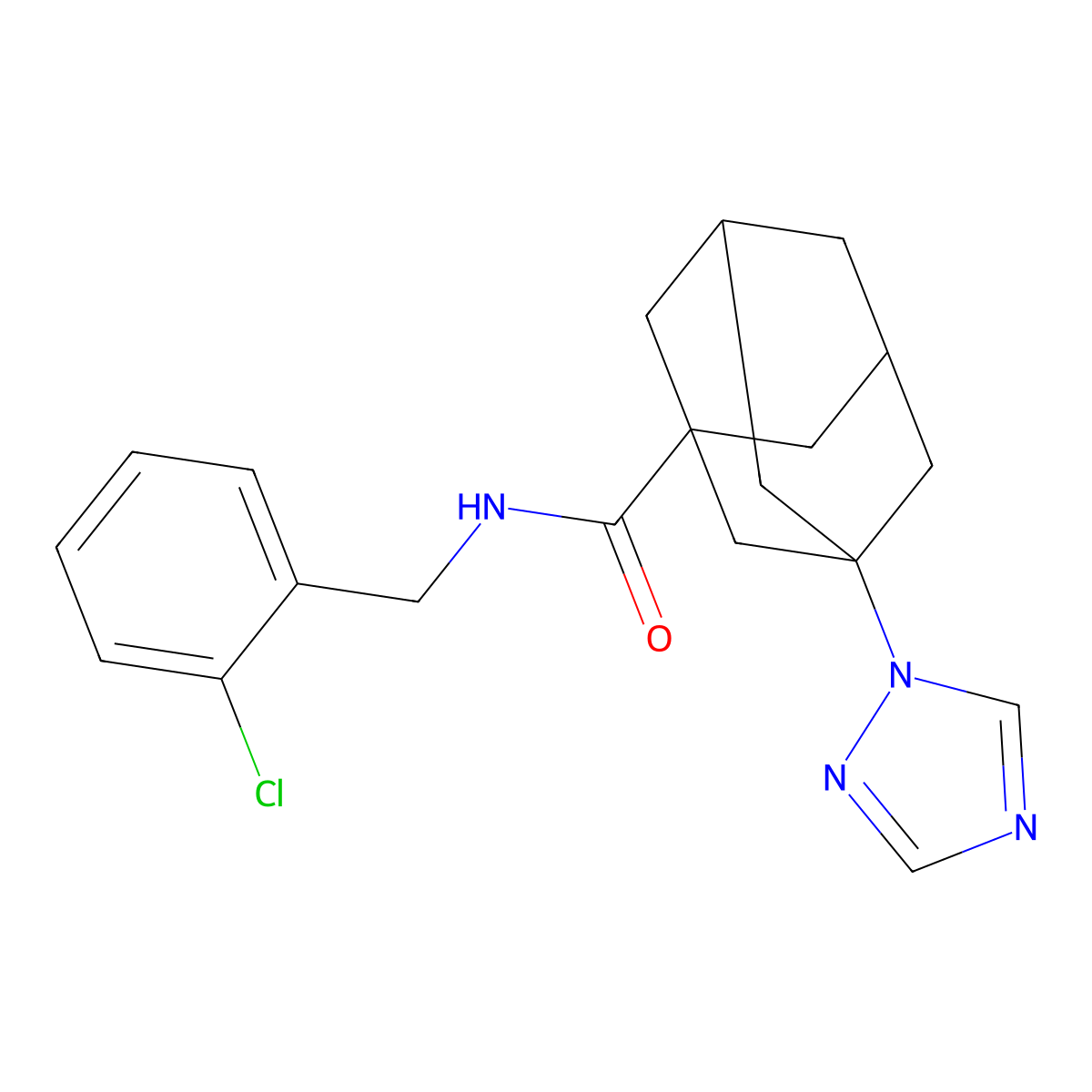 N-[(2-chlorophenyl)methyl]-3-(1,2,4-triazol-1-yl)adamantane-1-carboxamide molecular structure, CAS 444936-79-2