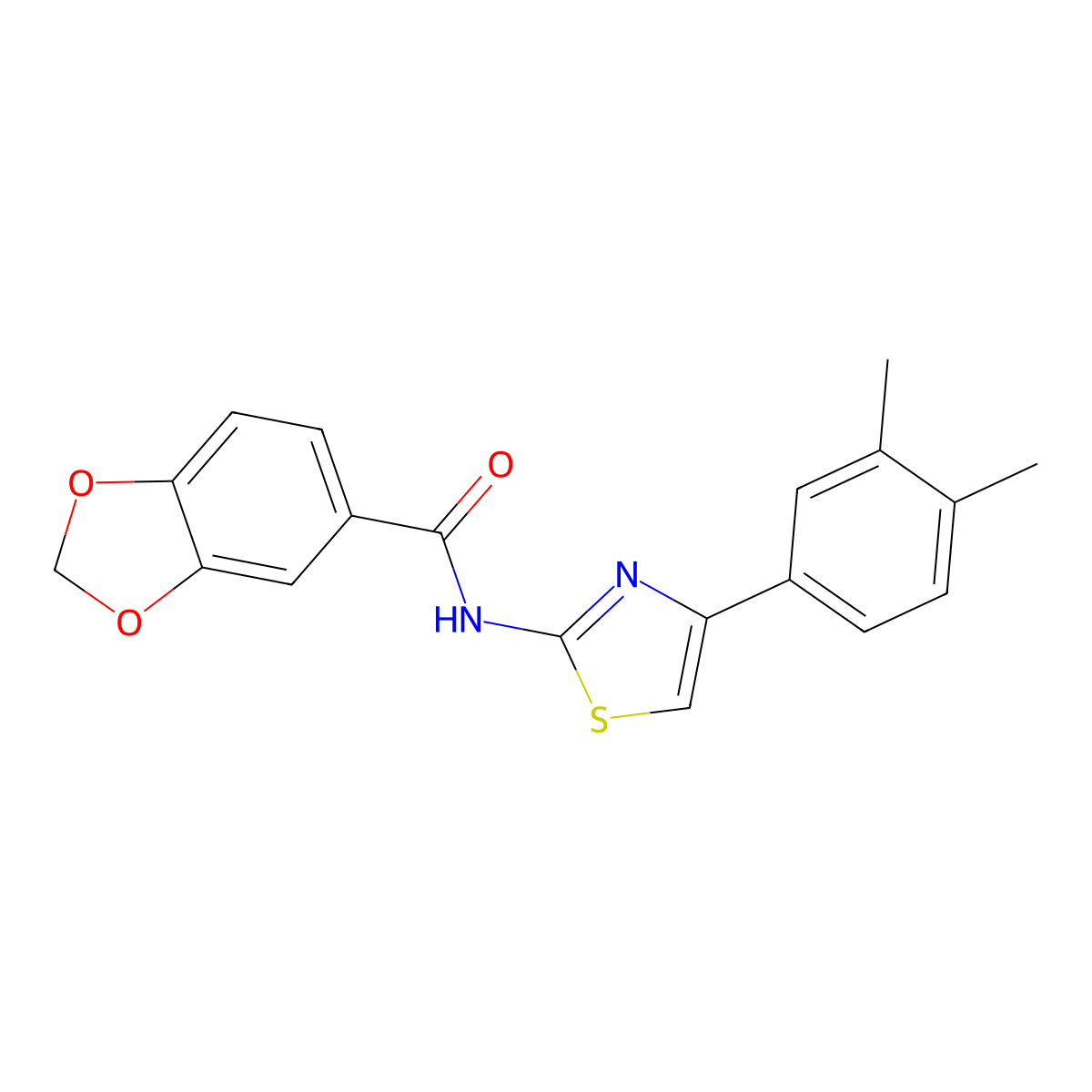 N-[4-(3,4-dimethylphenyl)-1,3-thiazol-2-yl]-1,3-benzodioxole-5-carboxamide molecular structure, CAS 444936-81-6