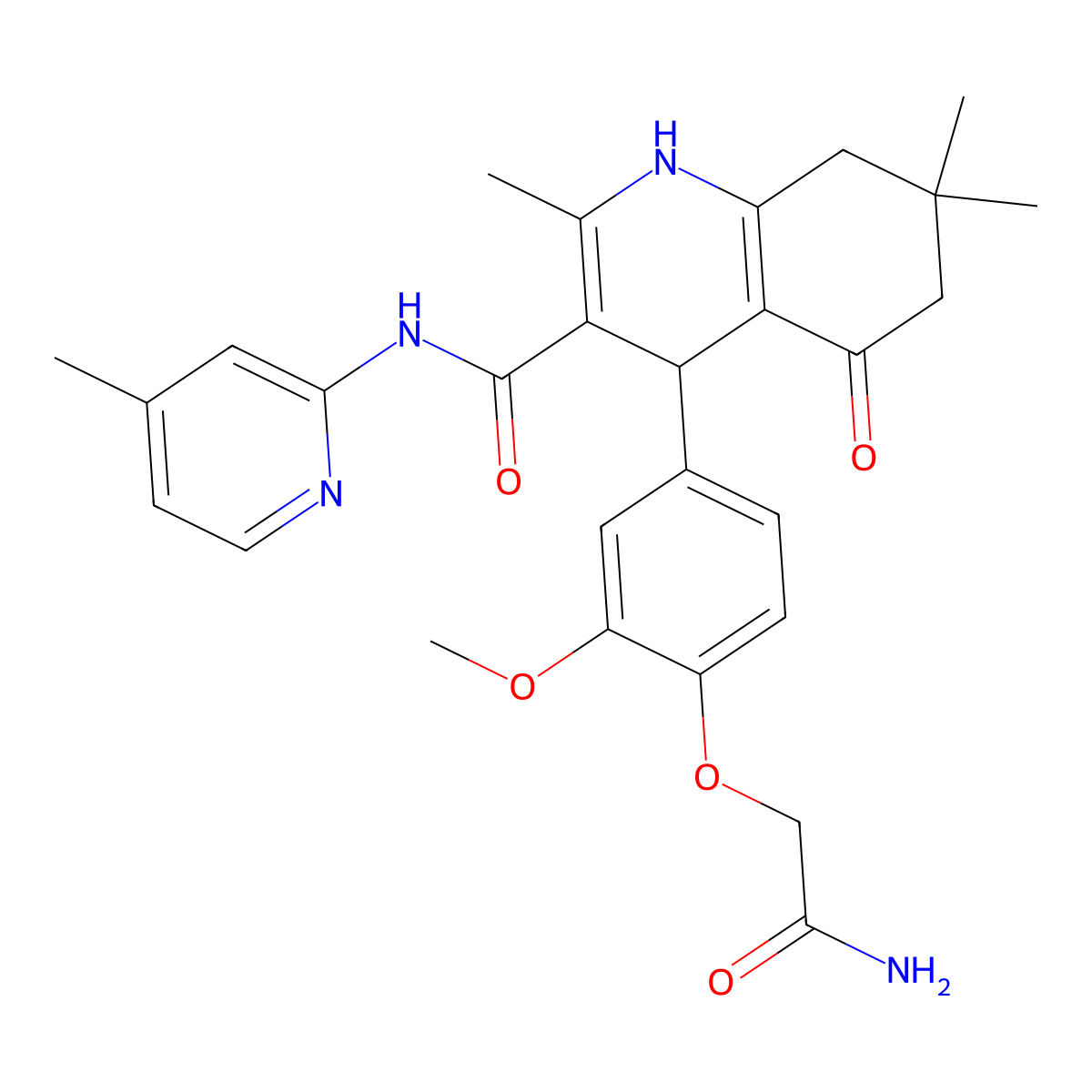 4-[4-(2-amino-2-oxoethoxy)-3-methoxyphenyl]-2,7,7-trimethyl-N-(4-methylpyridin-2-yl)-5-oxo-1,4,6,8-tetrahydroquinoline-3-carboxamide molecular structure, CAS 444936-87-2
