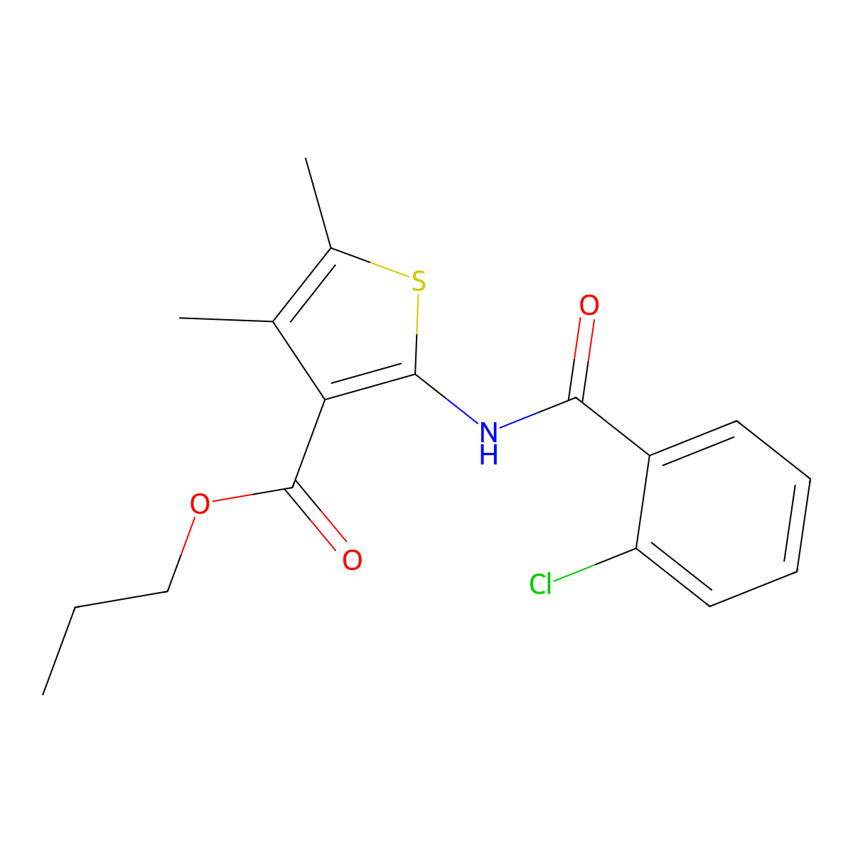 Propyl 2-[(2-chlorobenzoyl)amino]-4,5-dimethyl-3-thiophenecarboxylate molecular structure, CAS 444936-91-8