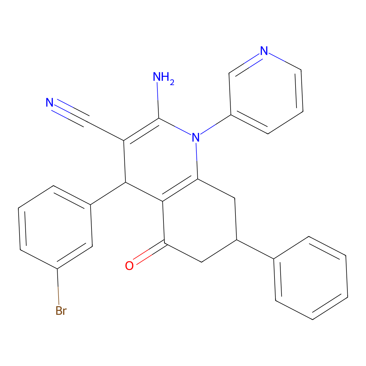 2-Amino-4-(3-bromophenyl)-5-oxo-7-phenyl-1-pyridin-3-yl-4,6,7,8-tetrahydroquinoline-3-carbonitrile molecular structure, CAS 444936-92-9