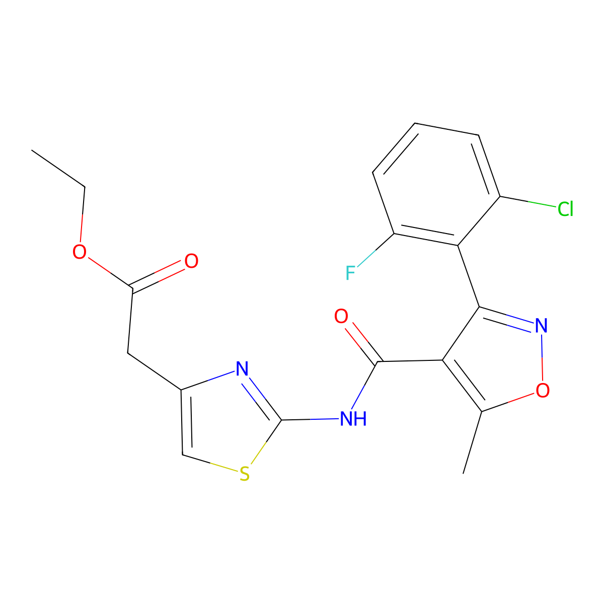 Ethyl [2-({[3-(2-chloro-6-fluorophenyl)-5-methyl-4-isoxazolyl]carbonyl}amino)-1,3-thiazol-4-yl]acetate molecular structure, CAS 444937-03-5