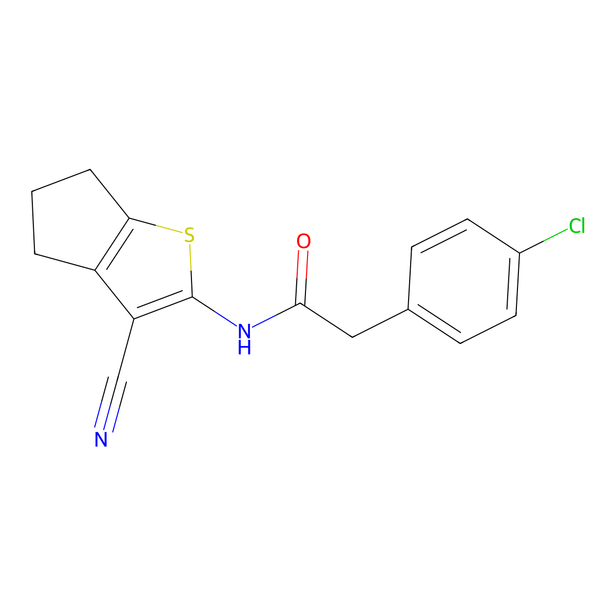 2-(4-chlorophenyl)-N-(3-cyano-5,6-dihydro-4H-cyclopenta[b]thiophen-2-yl)acetamide molecular structure, CAS 444937-25-1