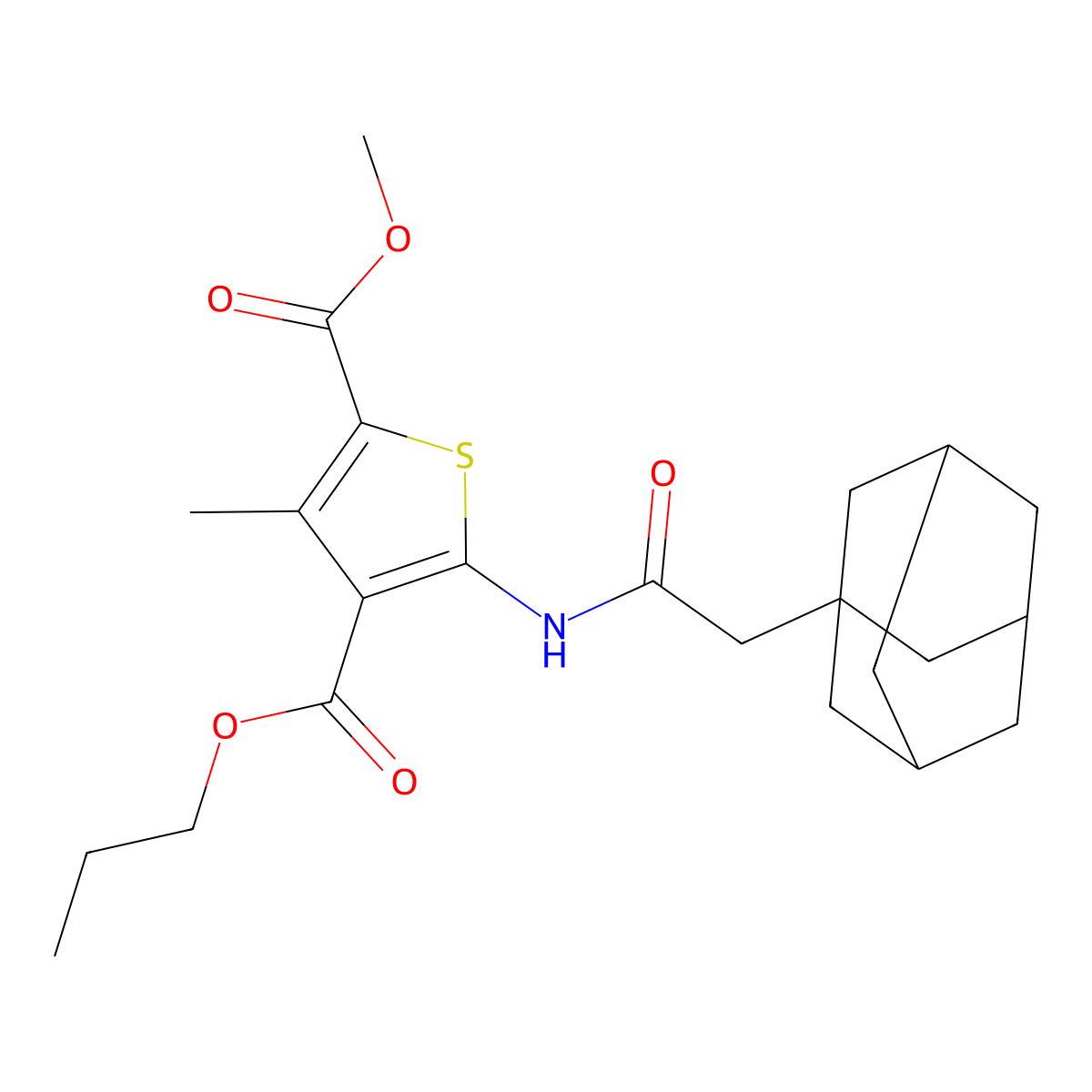 2-Methyl 4-propyl 5-[(1-adamantylacetyl)amino]-3-methyl-2,4-thiophenedicarboxylate molecular structure, CAS 444937-27-3