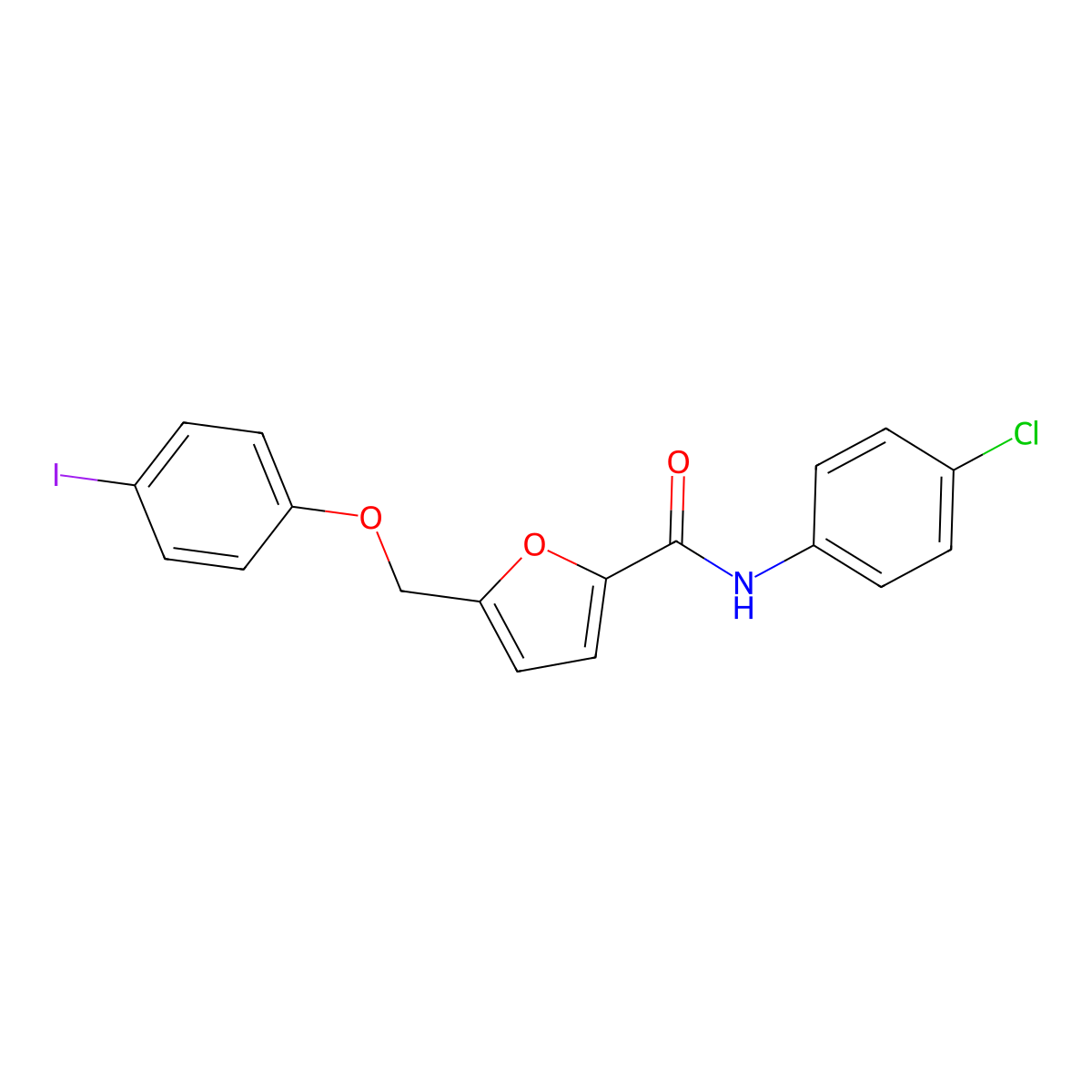 N-(4-chlorophenyl)-5-[(4-iodophenoxy)methyl]furan-2-carboxamide molecular structure, CAS 444937-28-4