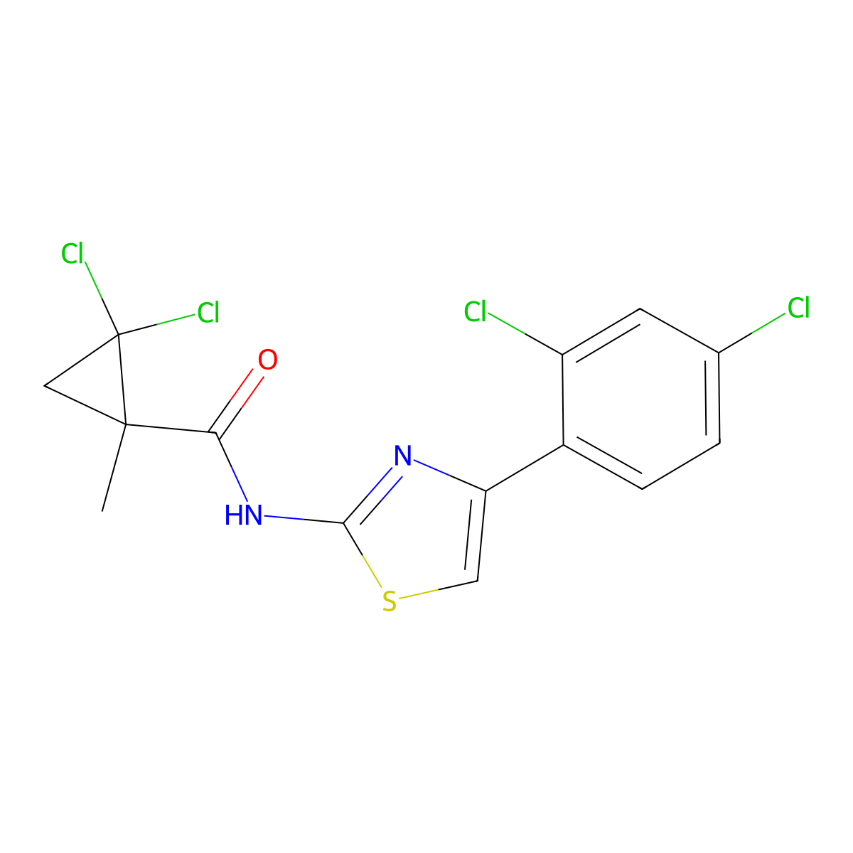 2,2-dichloro-N-[4-(2,4-dichlorophenyl)-1,3-thiazol-2-yl]-1-methylcyclopropanecarboxamide molecular structure, CAS 444937-29-5