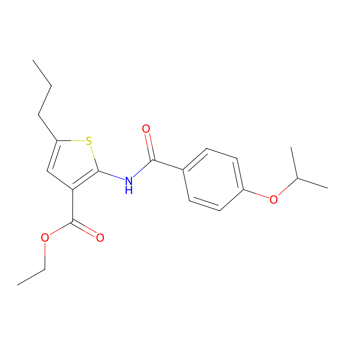 Ethyl 2-[(4-isopropoxybenzoyl)amino]-5-propylthiophene-3-carboxylate molecular structure, CAS 444937-38-6