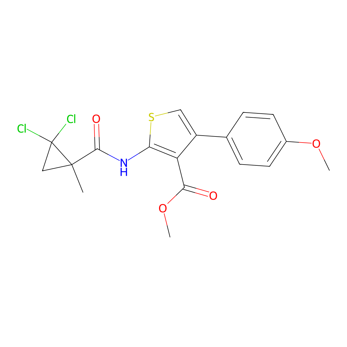 Methyl 2-{[(2,2-dichloro-1-methylcyclopropyl)carbonyl]amino}-4-(4-methoxyphenyl)thiophene-3-carboxylate molecular structure, CAS 444937-40-0