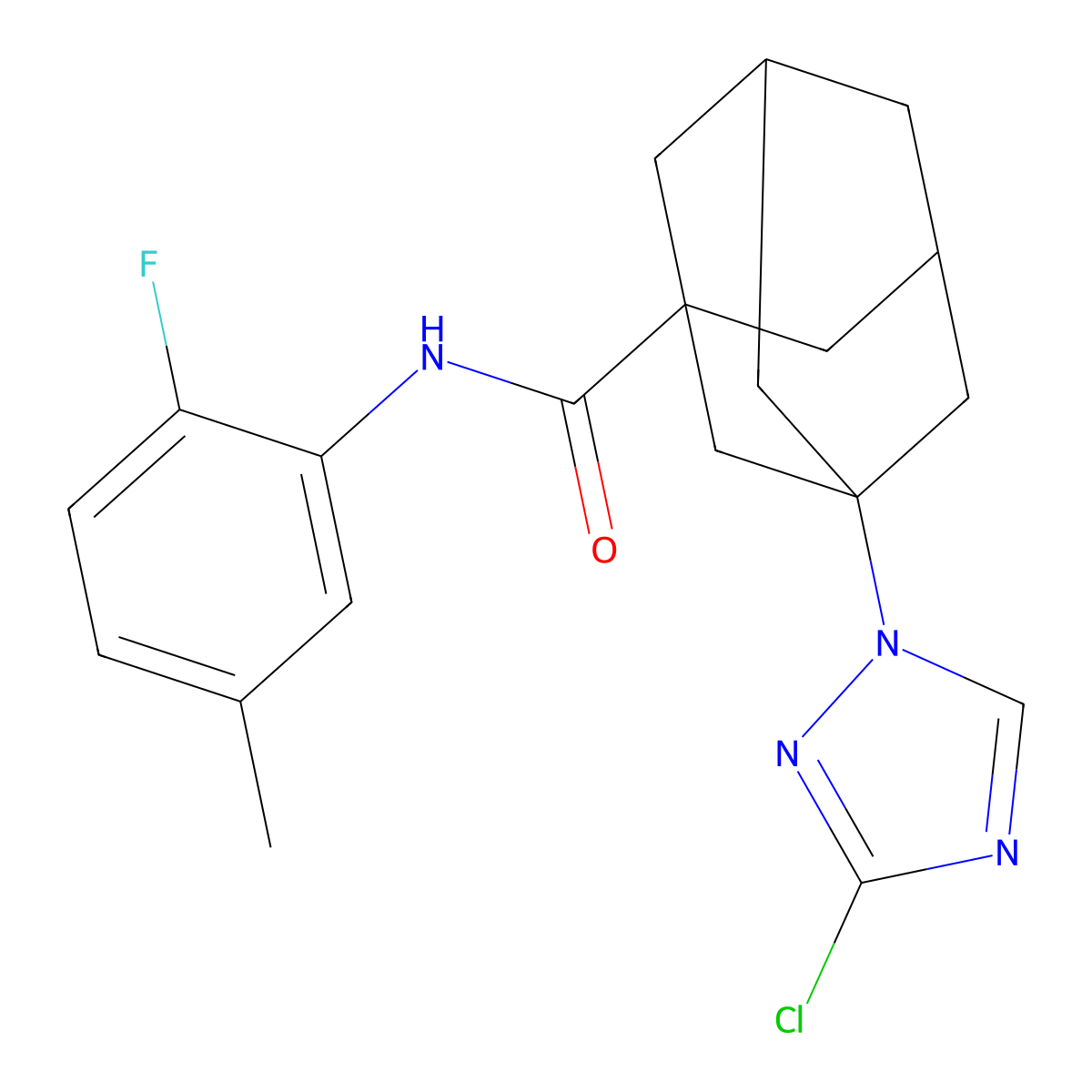 3-(3-chloro-1,2,4-triazol-1-yl)-N-(2-fluoro-5-methylphenyl)adamantane-1-carboxamide molecular structure, CAS 444937-43-3