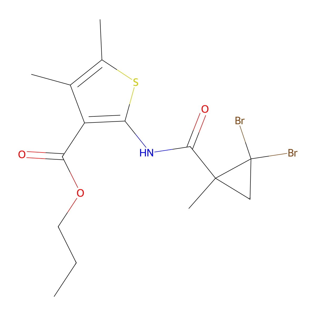 Propyl 2-{[(2,2-dibromo-1-methylcyclopropyl)carbonyl]amino}-4,5-dimethylthiophene-3-carboxylate molecular structure, CAS 444937-60-4