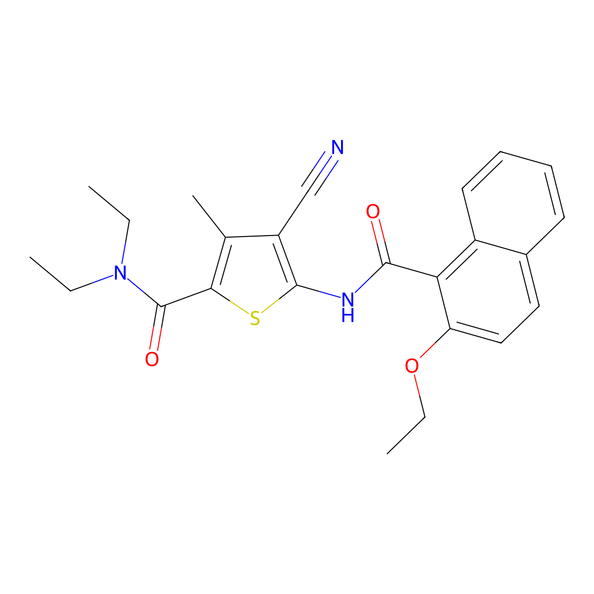 4-cyano-5-[(2-ethoxynaphthalene-1-carbonyl)amino]-N,N-diethyl-3-methylthiophene-2-carboxamide molecular structure, CAS 444937-78-4