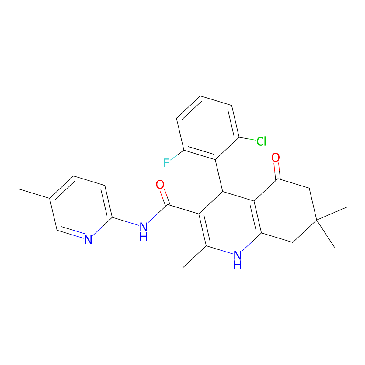4-(2-chloro-6-fluorophenyl)-2,7,7-trimethyl-N-(5-methylpyridin-2-yl)-5-oxo-1,4,6,8-tetrahydroquinoline-3-carboxamide molecular structure, CAS 444937-81-9