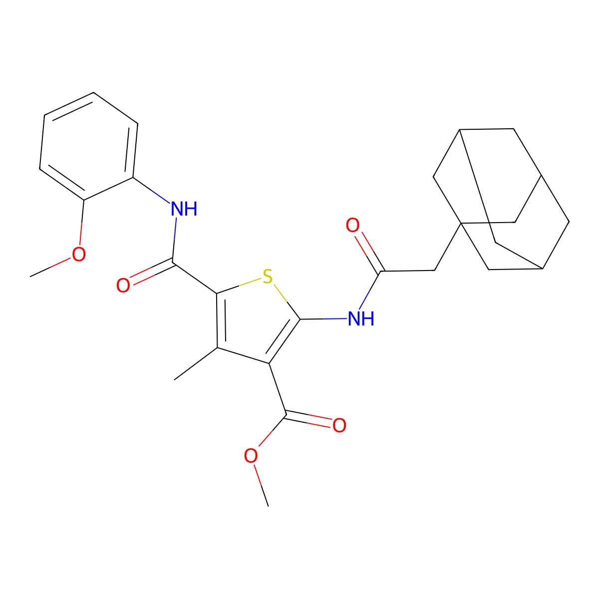 Methyl 2-[(1-adamantylacetyl)amino]-5-[(2-methoxyanilino)carbonyl]-4-methyl-3-thiophenecarboxylate molecular structure, CAS 444937-88-6