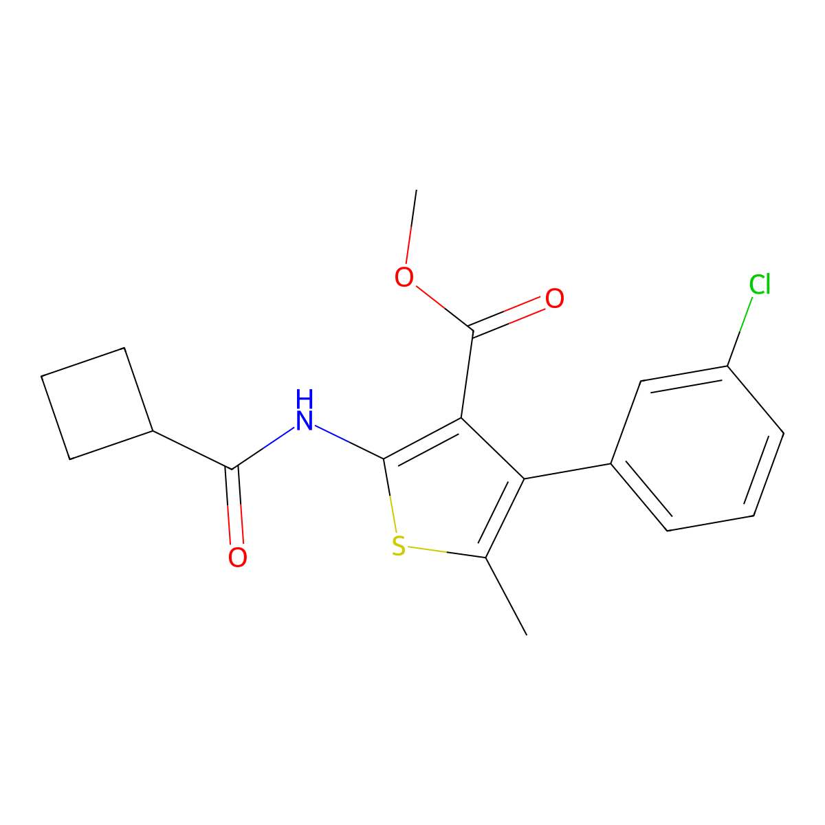 Methyl 4-(3-chlorophenyl)-2-(cyclobutanecarbonylamino)-5-methylthiophene-3-carboxylate molecular structure, CAS 444937-95-5