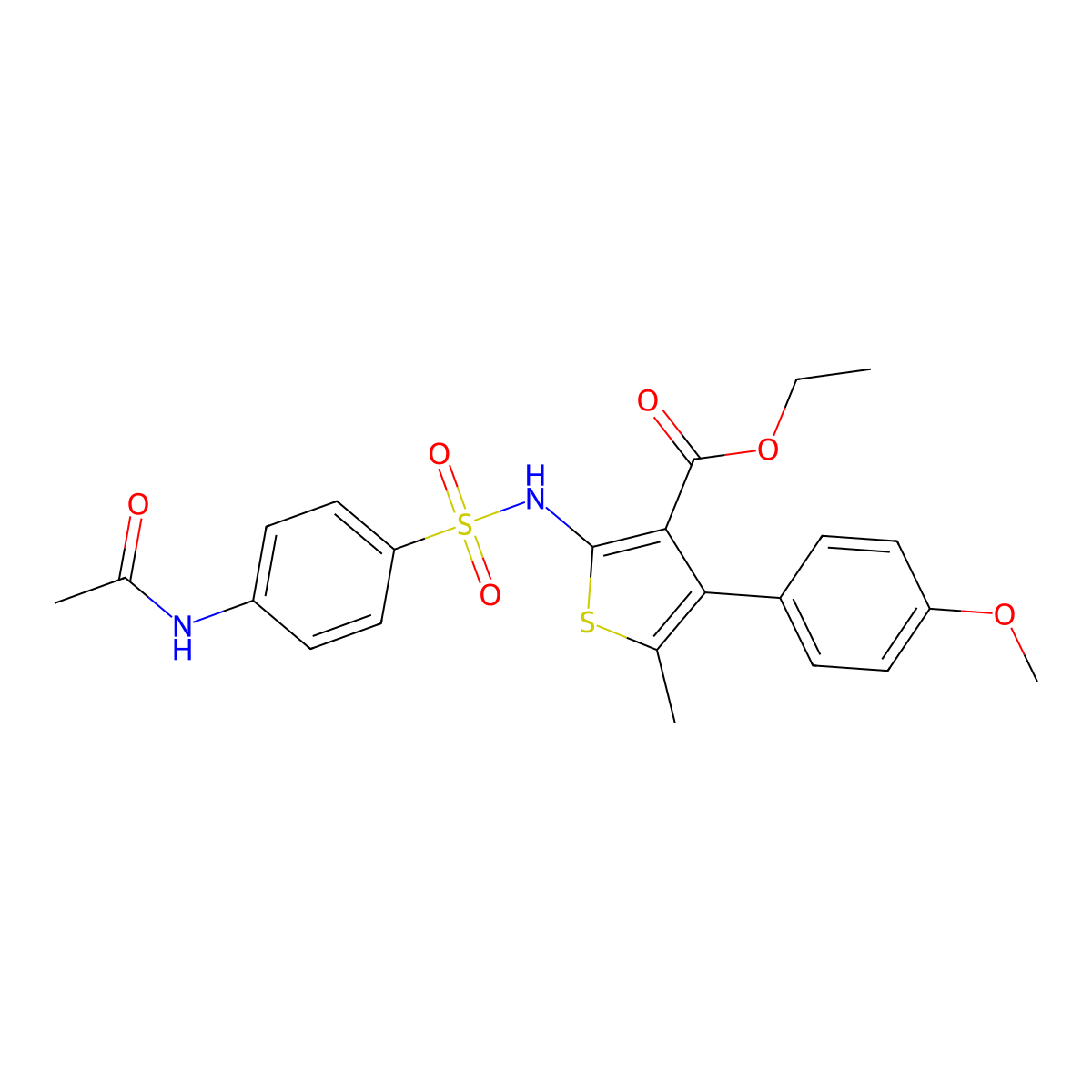 Ethyl 2-({[4-(acetylamino)phenyl]sulfonyl}amino)-4-(4-methoxyphenyl)-5-methylthiophene-3-carboxylate molecular structure, CAS 444939-78-0