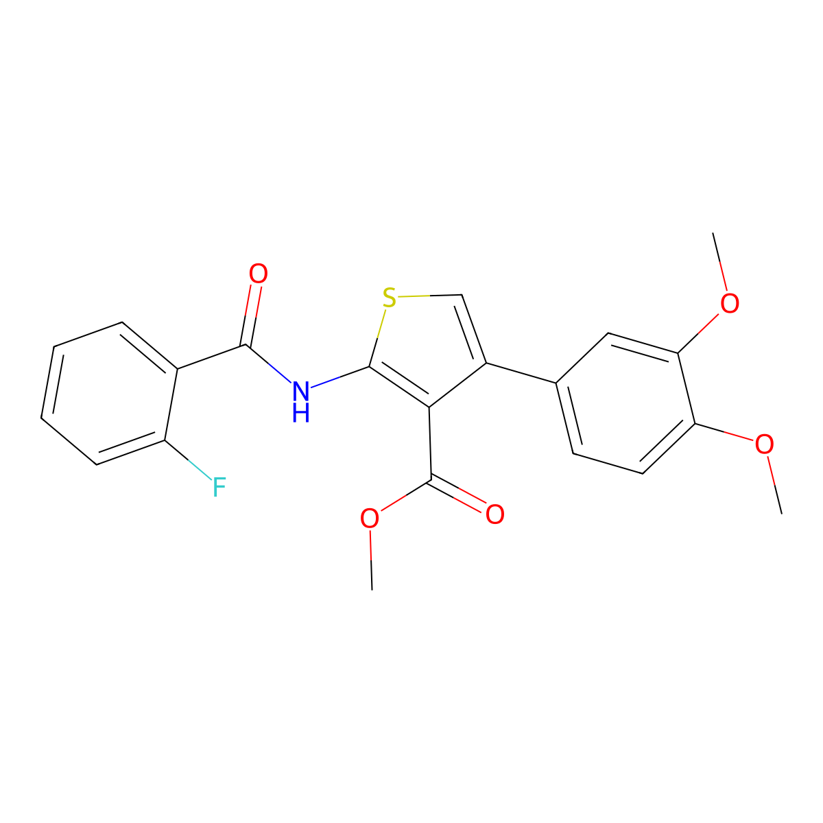 Methyl 4-(3,4-dimethoxyphenyl)-2-[(2-fluorobenzoyl)amino]thiophene-3-carboxylate molecular structure, CAS 444939-86-0