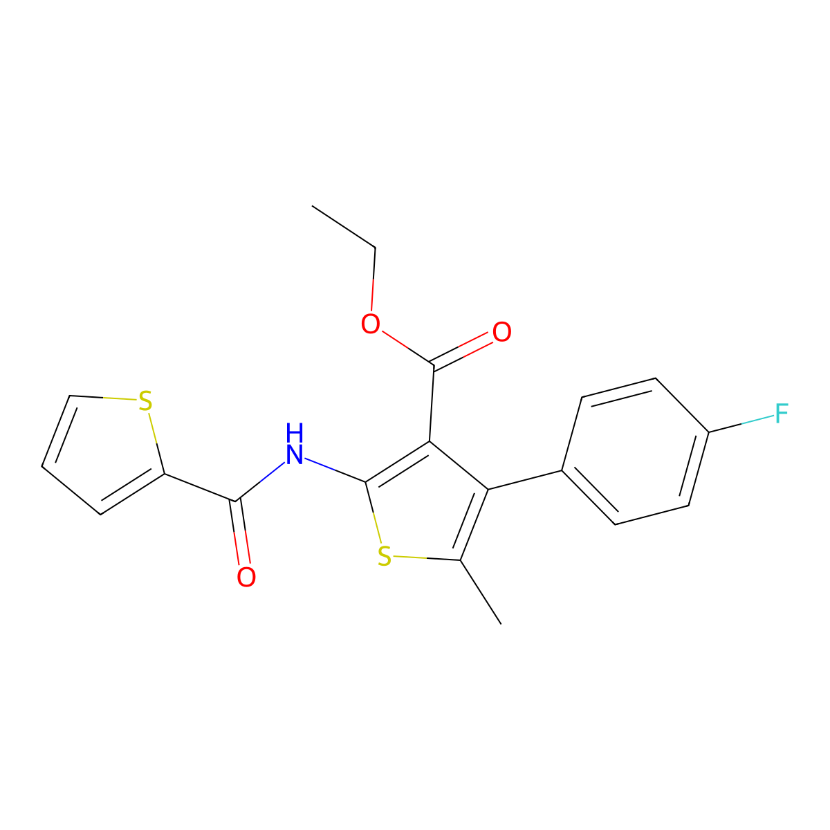 Ethyl 4-(4-fluorophenyl)-5-methyl-2-(thiophene-2-carbonylamino)thiophene-3-carboxylate molecular structure, CAS 444939-95-1