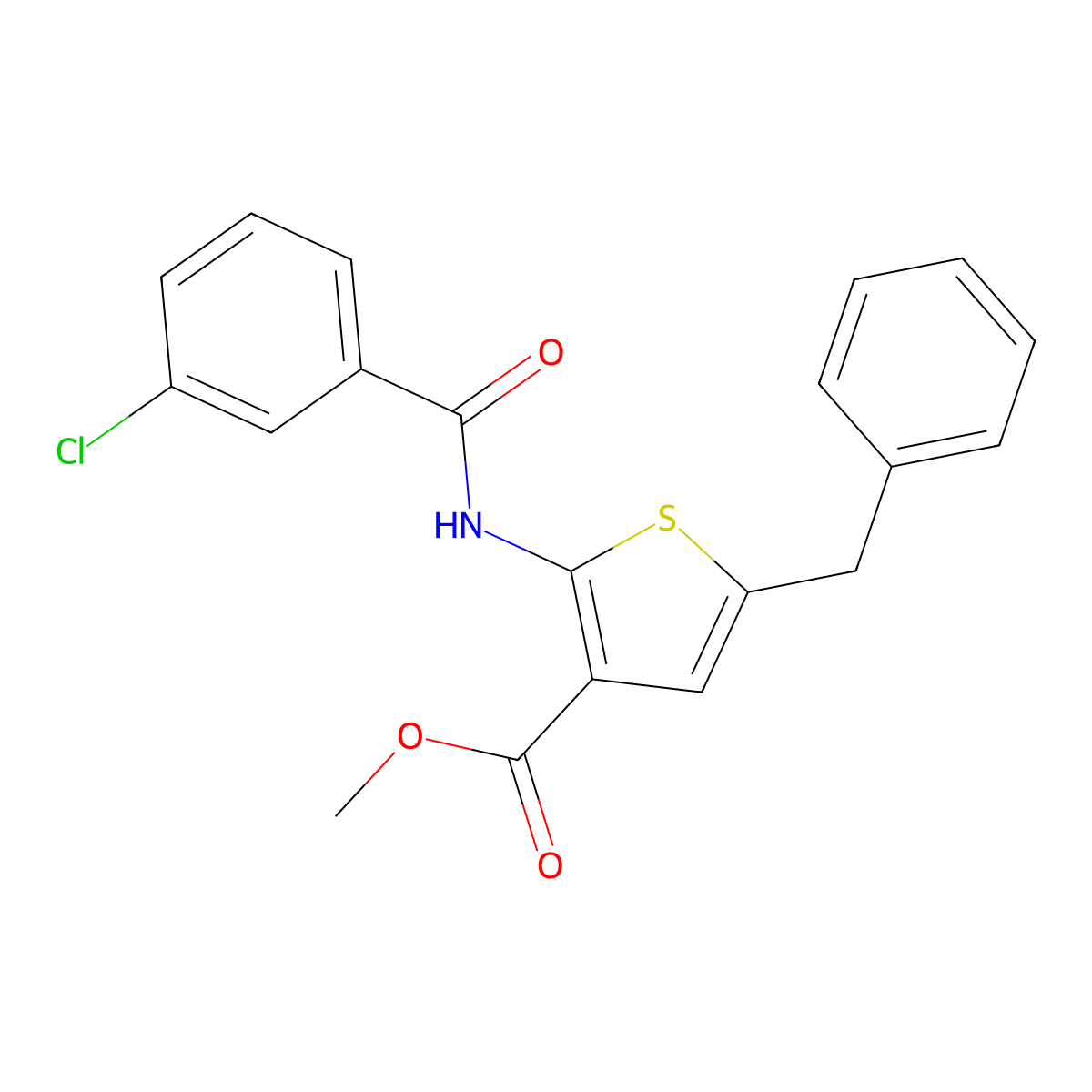 Methyl 5-benzyl-2-[(3-chlorobenzoyl)amino]thiophene-3-carboxylate molecular structure, CAS 444940-09-4
