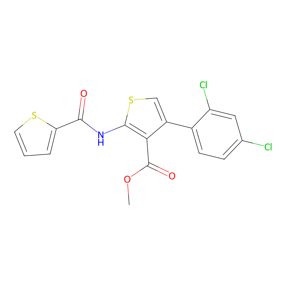 Methyl 4-(2,4-dichlorophenyl)-2-(thiophene-2-carbonylamino)thiophene-3-carboxylate molecular structure, CAS 444940-10-7