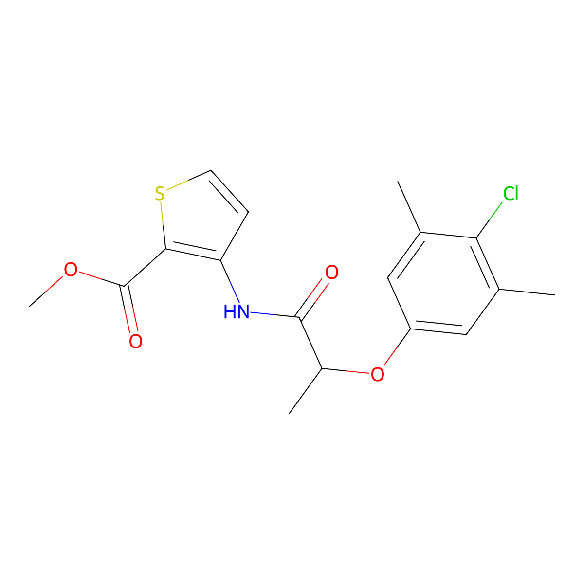 Methyl 3-[2-(4-chloro-3,5-dimethylphenoxy)propanoylamino]thiophene-2-carboxylate molecular structure, CAS 444940-17-4
