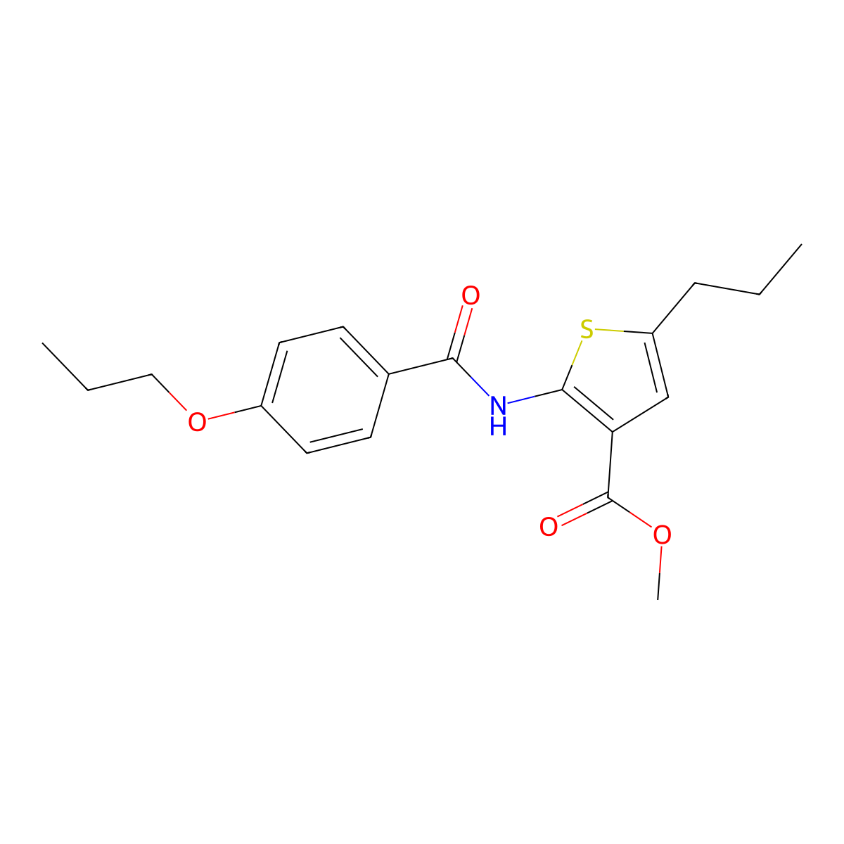 Methyl 2-[(4-propoxybenzoyl)amino]-5-propylthiophene-3-carboxylate molecular structure, CAS 444940-22-1