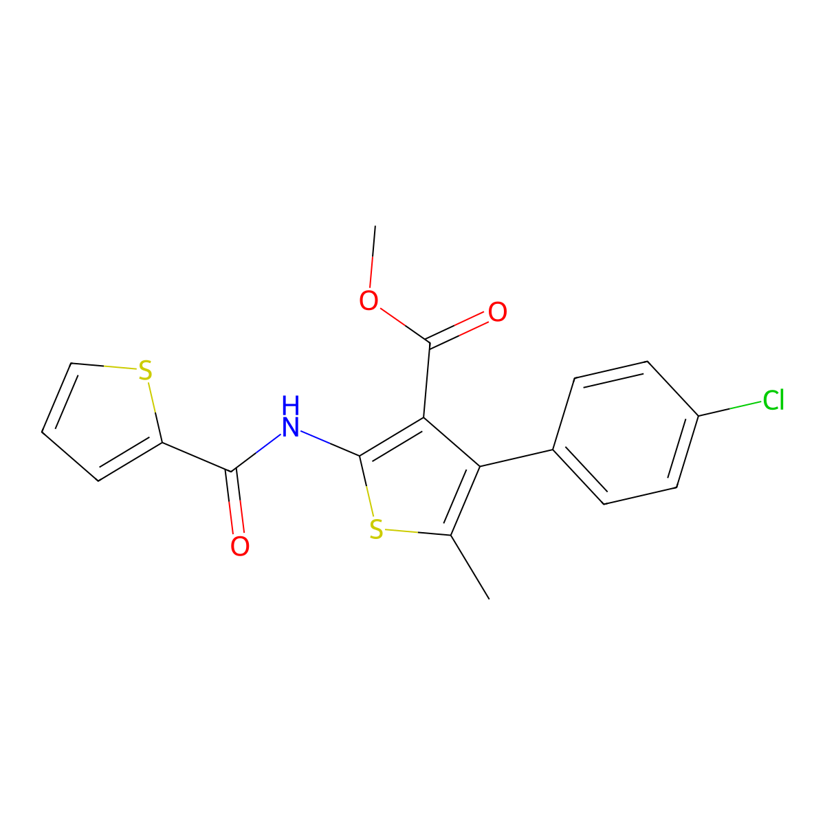 Methyl 4-(4-chlorophenyl)-5-methyl-2-(thiophene-2-carbonylamino)thiophene-3-carboxylate molecular structure, CAS 444940-29-8