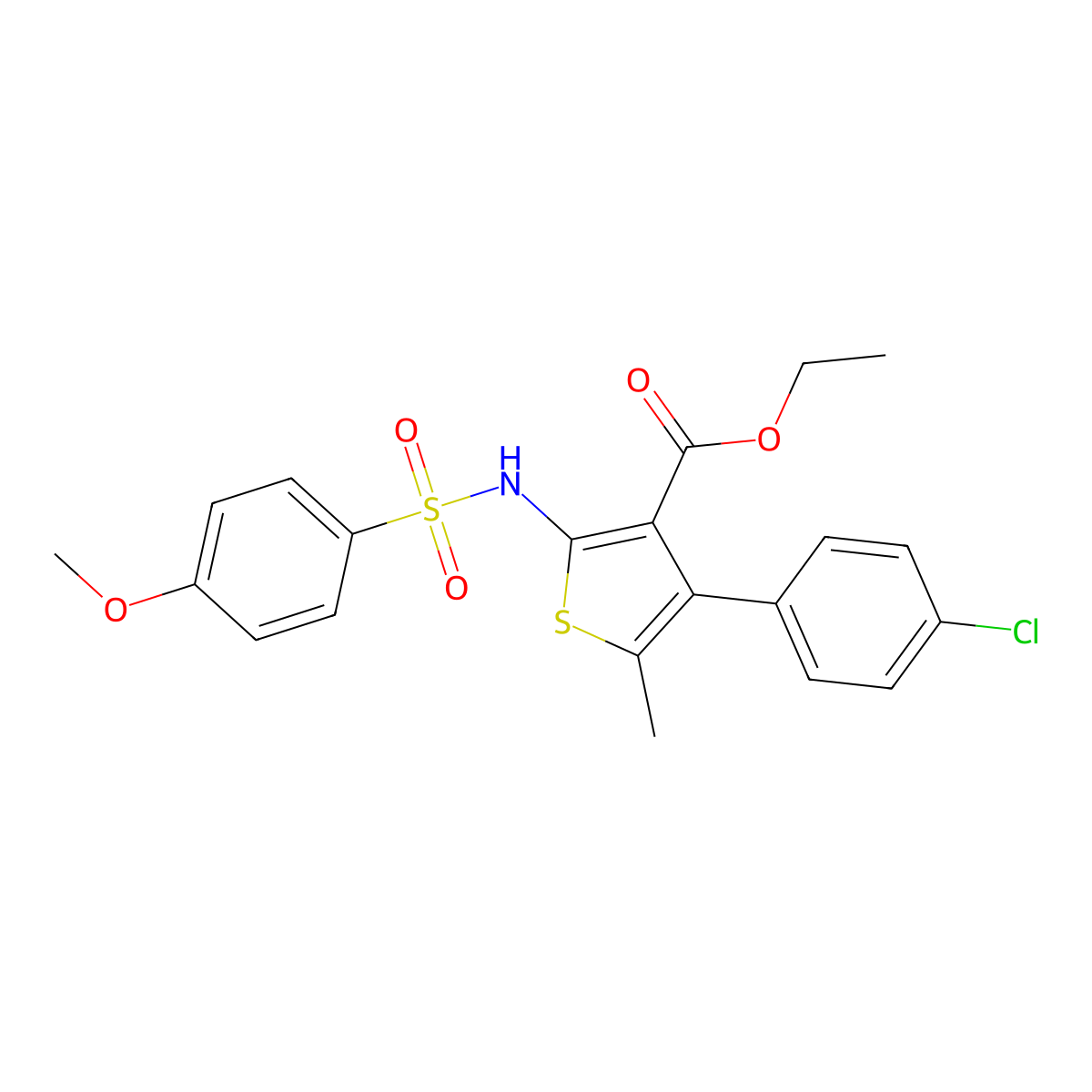 Ethyl 4-(4-chlorophenyl)-2-{[(4-methoxyphenyl)sulfonyl]amino}-5-methylthiophene-3-carboxylate molecular structure, CAS 444940-30-1