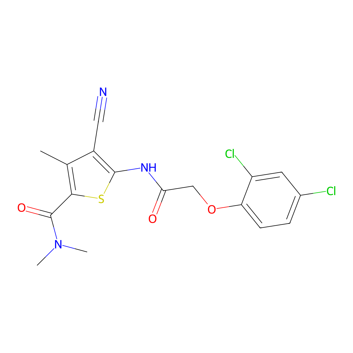 4-cyano-5-{[(2,4-dichlorophenoxy)acetyl]amino}-N,N,3-trimethylthiophene-2-carboxamide molecular structure, CAS 444940-33-4