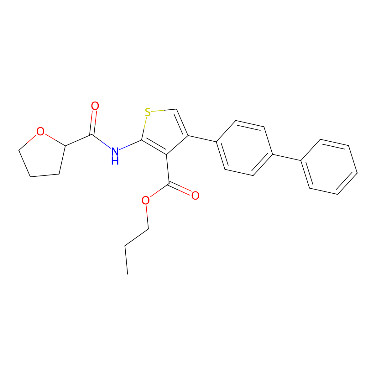Propyl 4-(biphenyl-4-yl)-2-[(tetrahydrofuran-2-ylcarbonyl)amino]thiophene-3-carboxylate molecular structure, CAS 444940-34-5