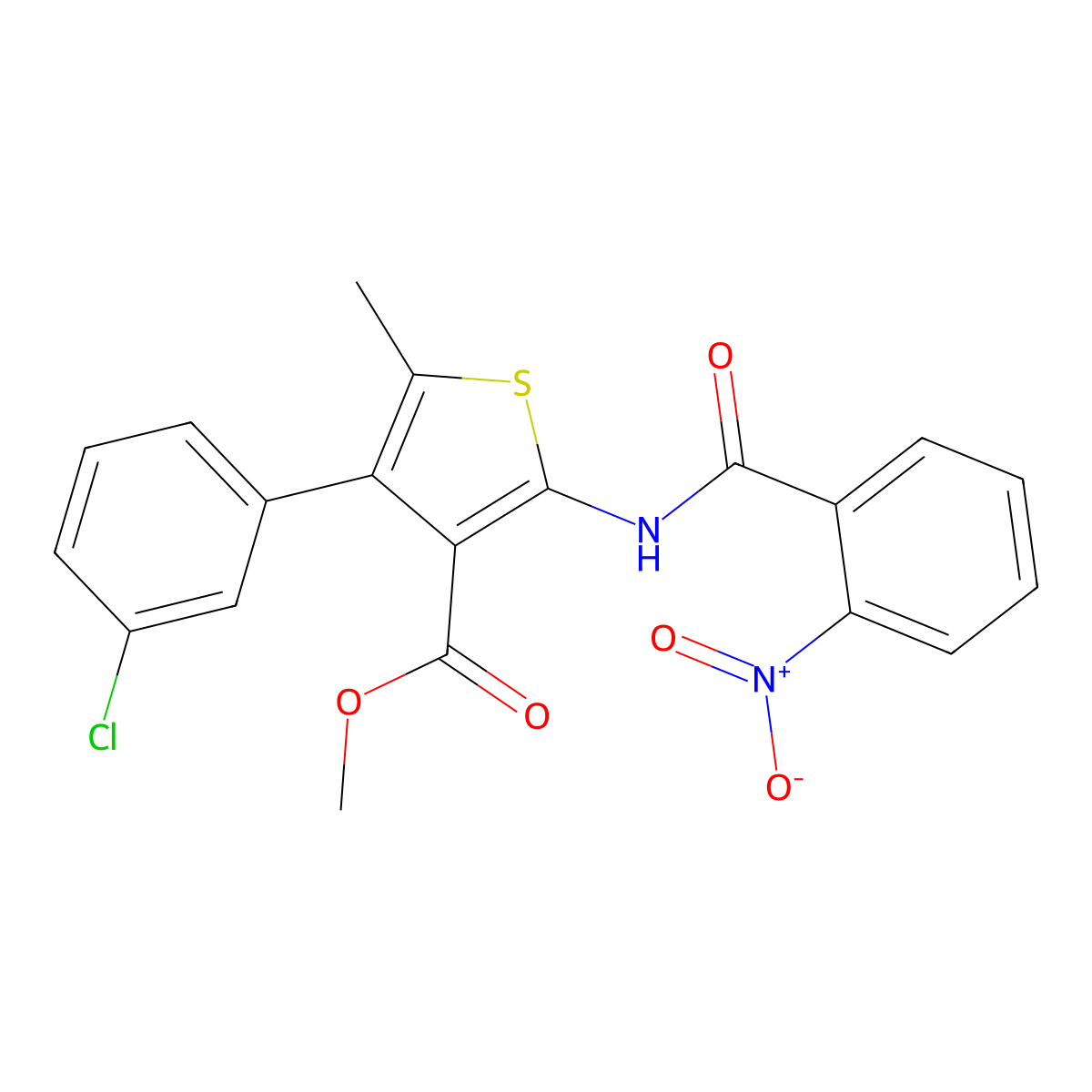 Methyl 4-(3-chlorophenyl)-2-({2-nitrobenzoyl}amino)-5-methylthiophene-3-carboxylate molecular structure, CAS 444997-95-9