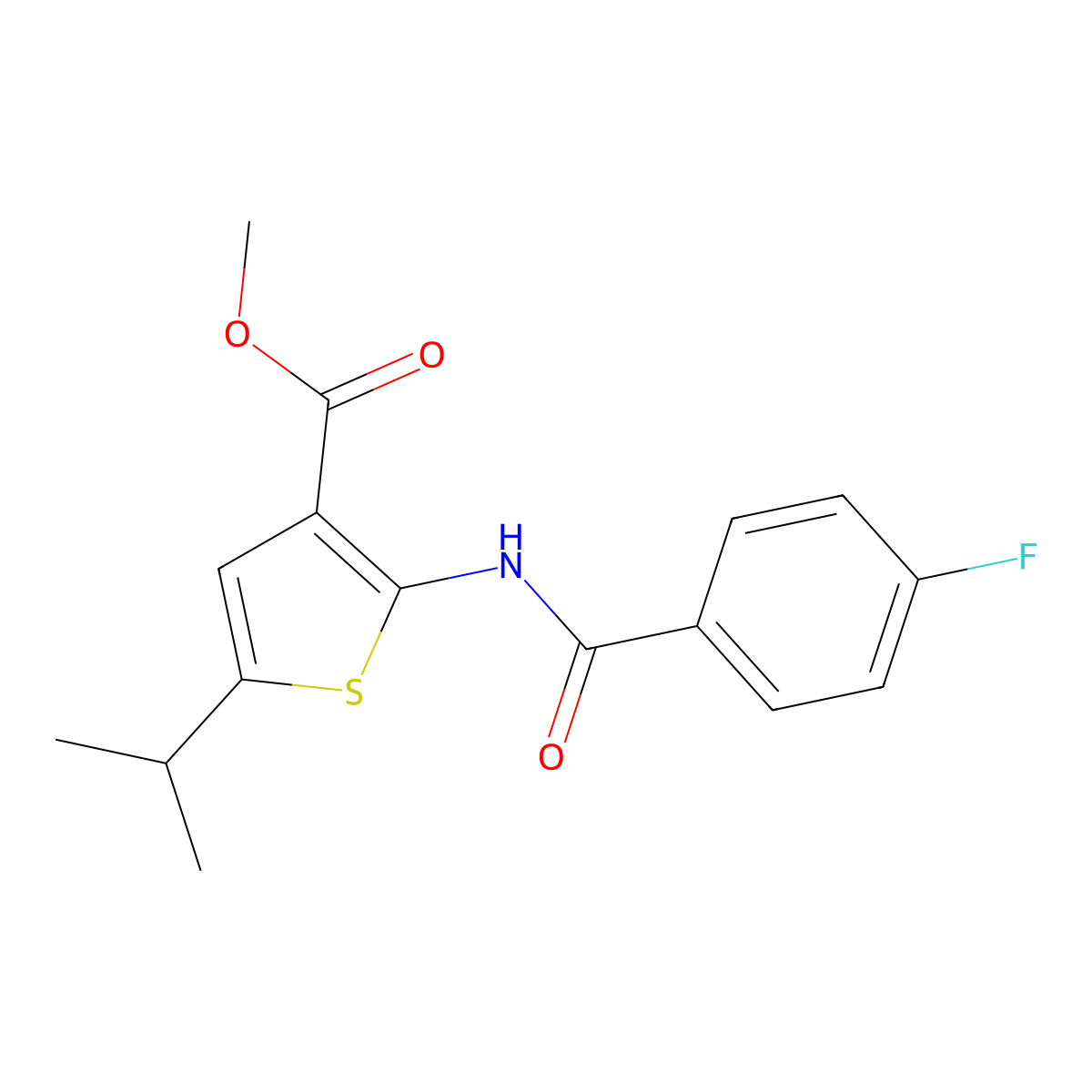 Methyl 2-[(4-fluorobenzoyl)amino]-5-propan-2-ylthiophene-3-carboxylate molecular structure, CAS 444997-96-0