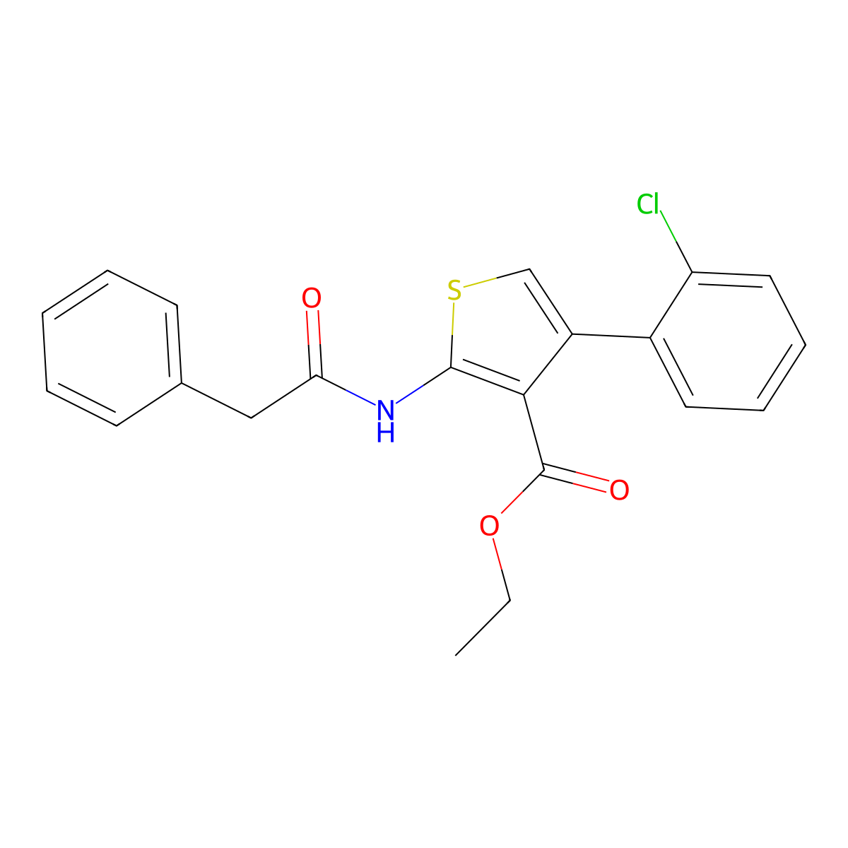 Ethyl 4-(2-chlorophenyl)-2-[(phenylacetyl)amino]thiophene-3-carboxylate molecular structure, CAS 444998-06-5