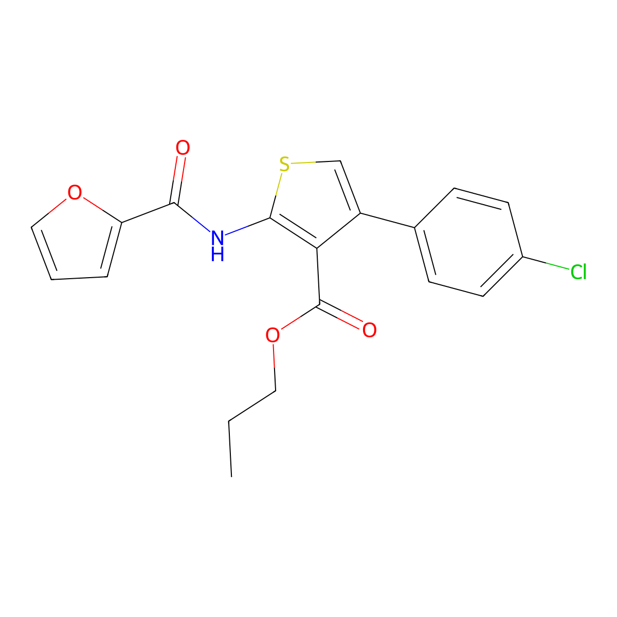 Propyl 4-(4-chlorophenyl)-2-(2-furoylamino)-3-thiophenecarboxylate molecular structure, CAS 444998-15-6