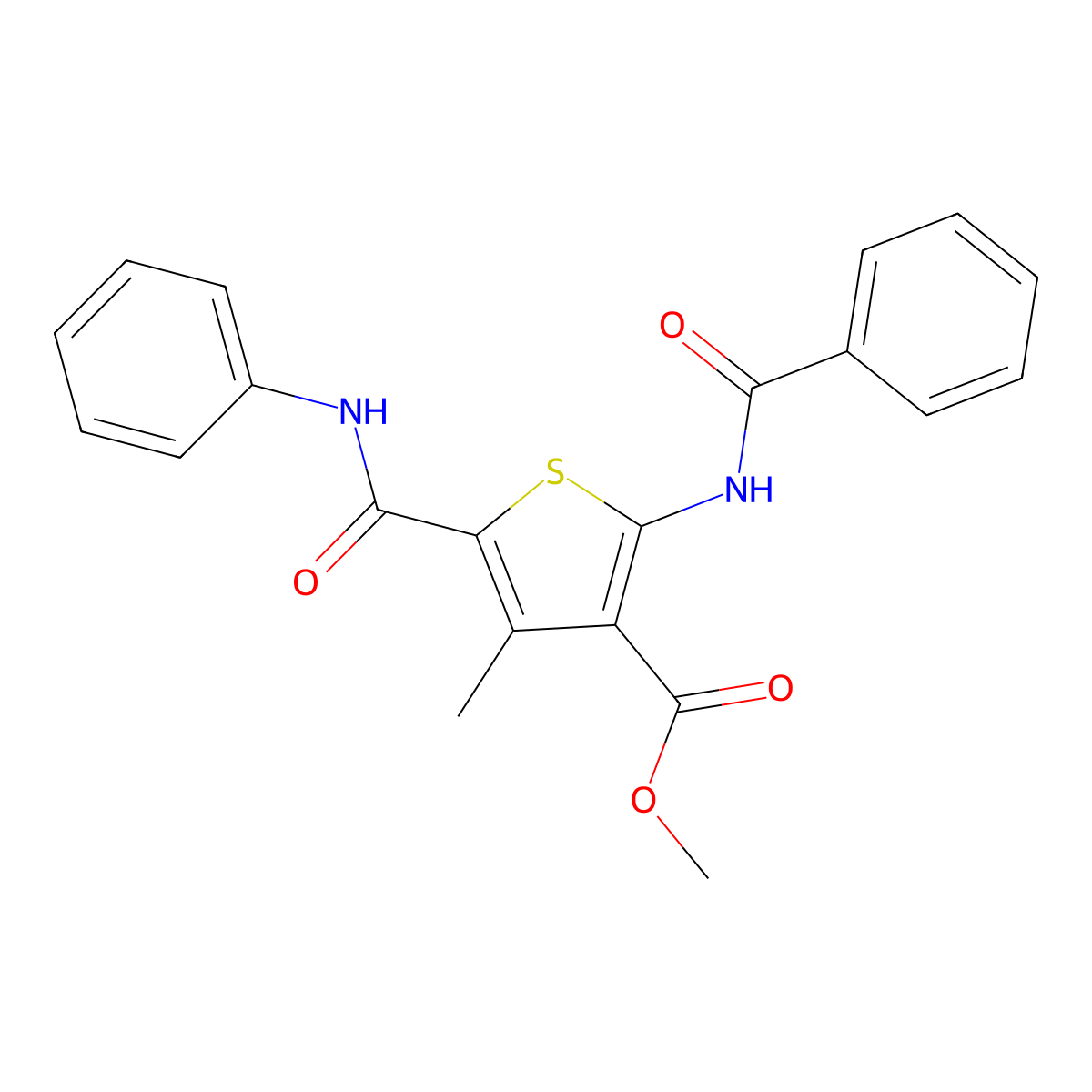 Methyl 2-benzamido-4-methyl-5-(phenylcarbamoyl)thiophene-3-carboxylate molecular structure, CAS 444998-17-8