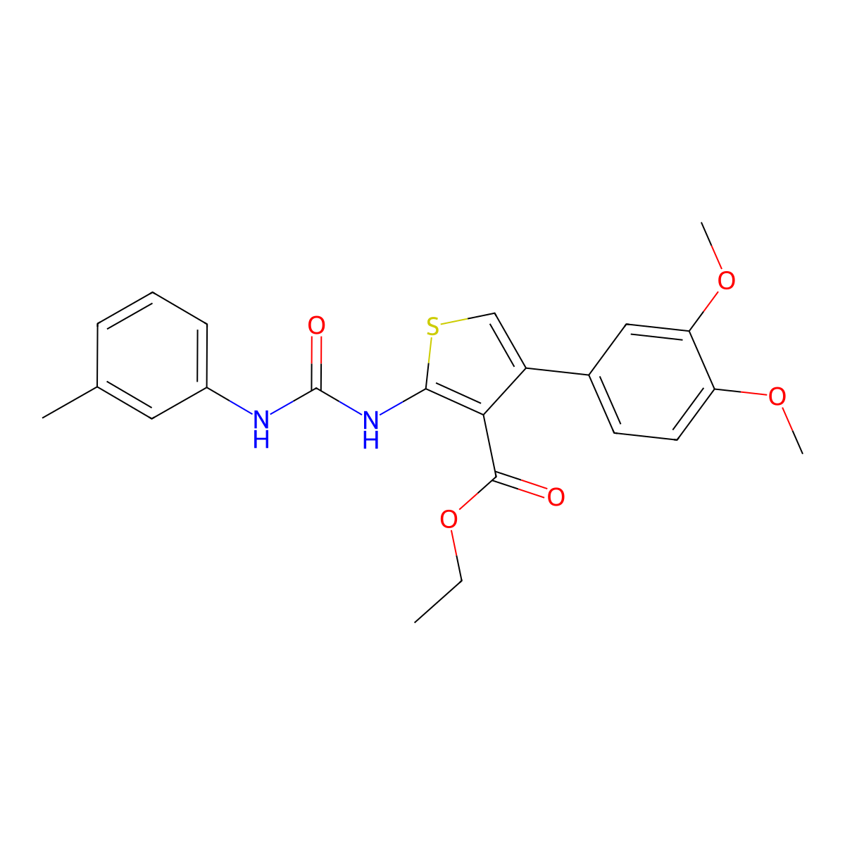 Ethyl 4-(3,4-dimethoxyphenyl)-2-[(3-toluidinocarbonyl)amino]thiophene-3-carboxylate molecular structure, CAS 444998-22-5
