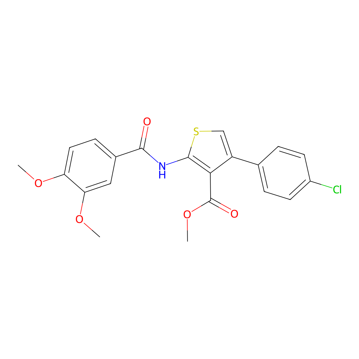 Methyl 4-(4-chlorophenyl)-2-[(3,4-dimethoxybenzoyl)amino]thiophene-3-carboxylate molecular structure, CAS 444998-23-6
