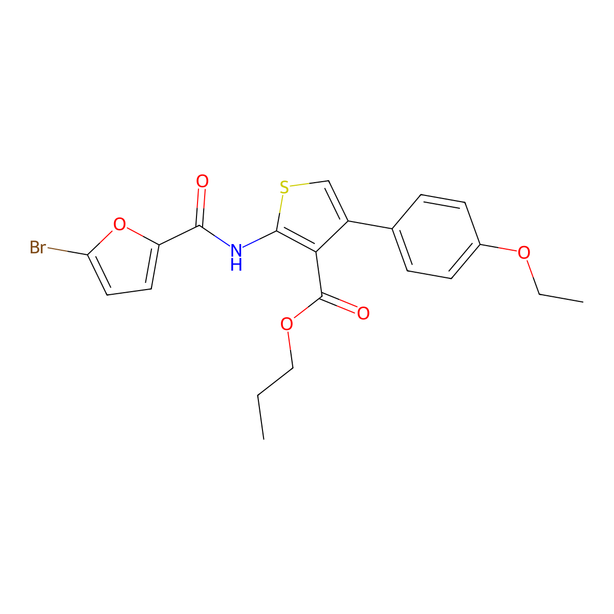 Propyl 2-[(5-bromofuran-2-carbonyl)amino]-4-(4-ethoxyphenyl)thiophene-3-carboxylate molecular structure, CAS 444998-31-6