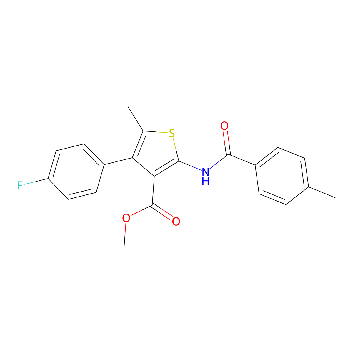 Methyl 4-(4-fluorophenyl)-5-methyl-2-[(4-methylbenzoyl)amino]thiophene-3-carboxylate molecular structure, CAS 444998-45-2